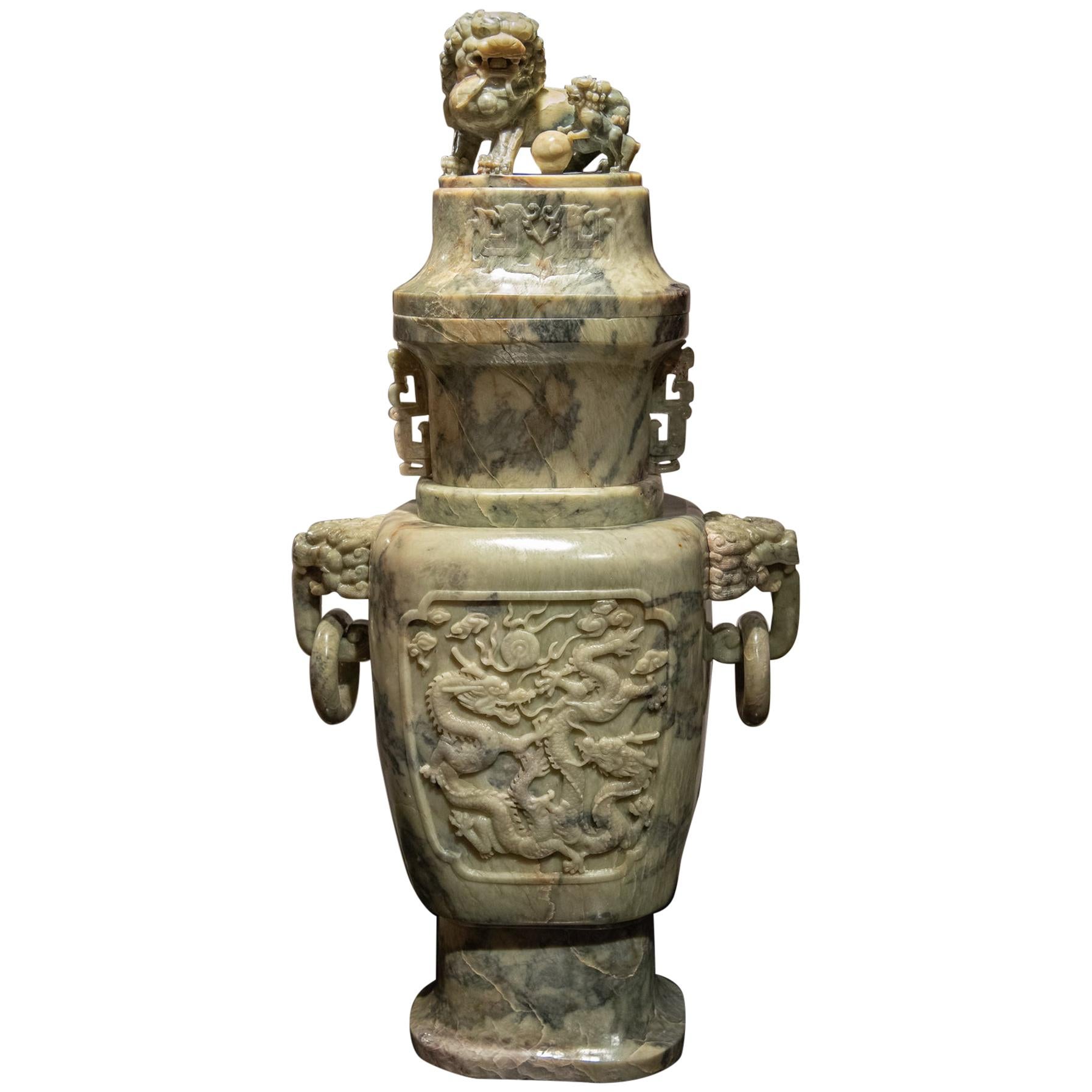 Exceptional Single Monumental Covered Urn of Archaic Fung Lei Form
