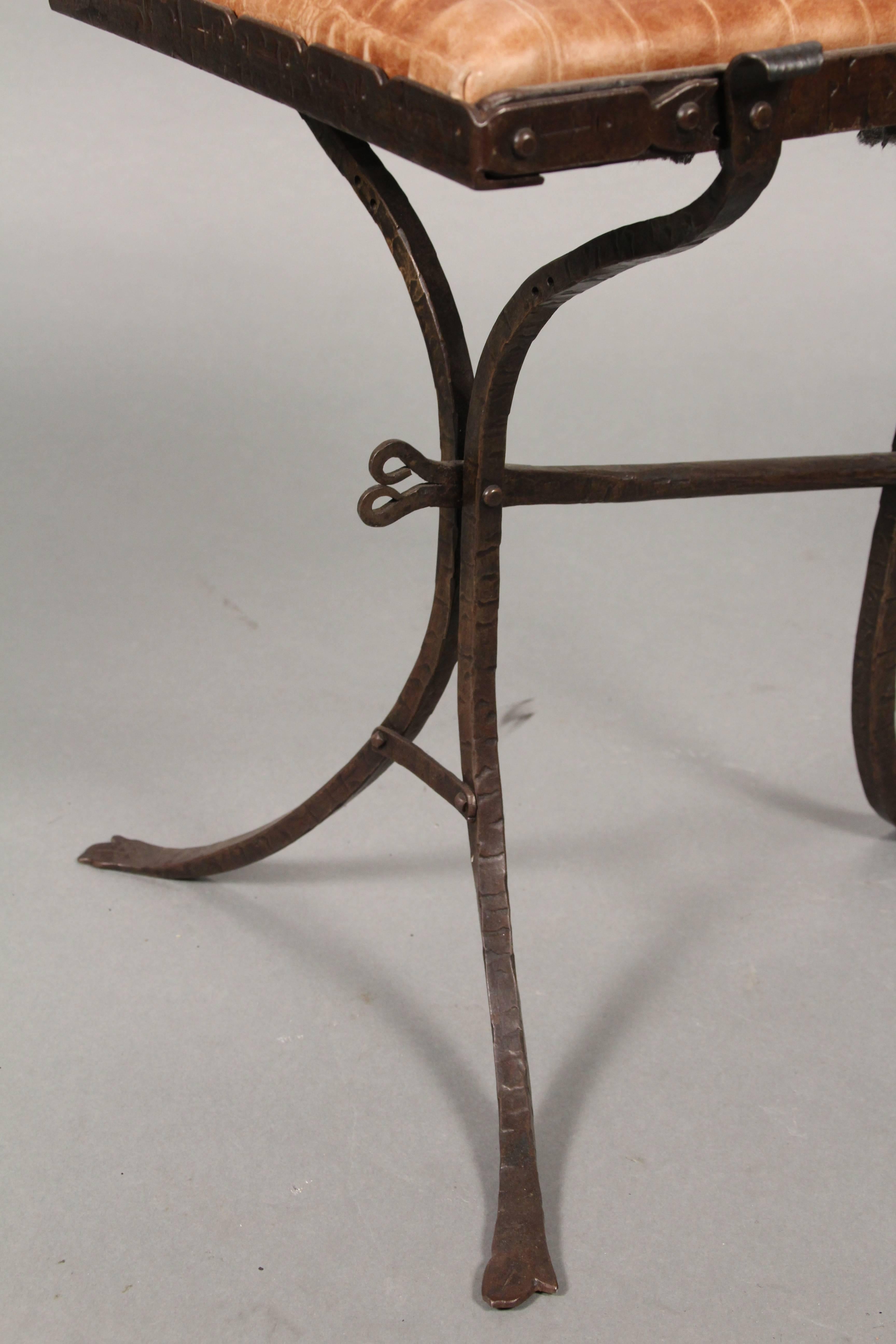 Exceptional Small Iron and Copper Side Table with Chair For Sale 4