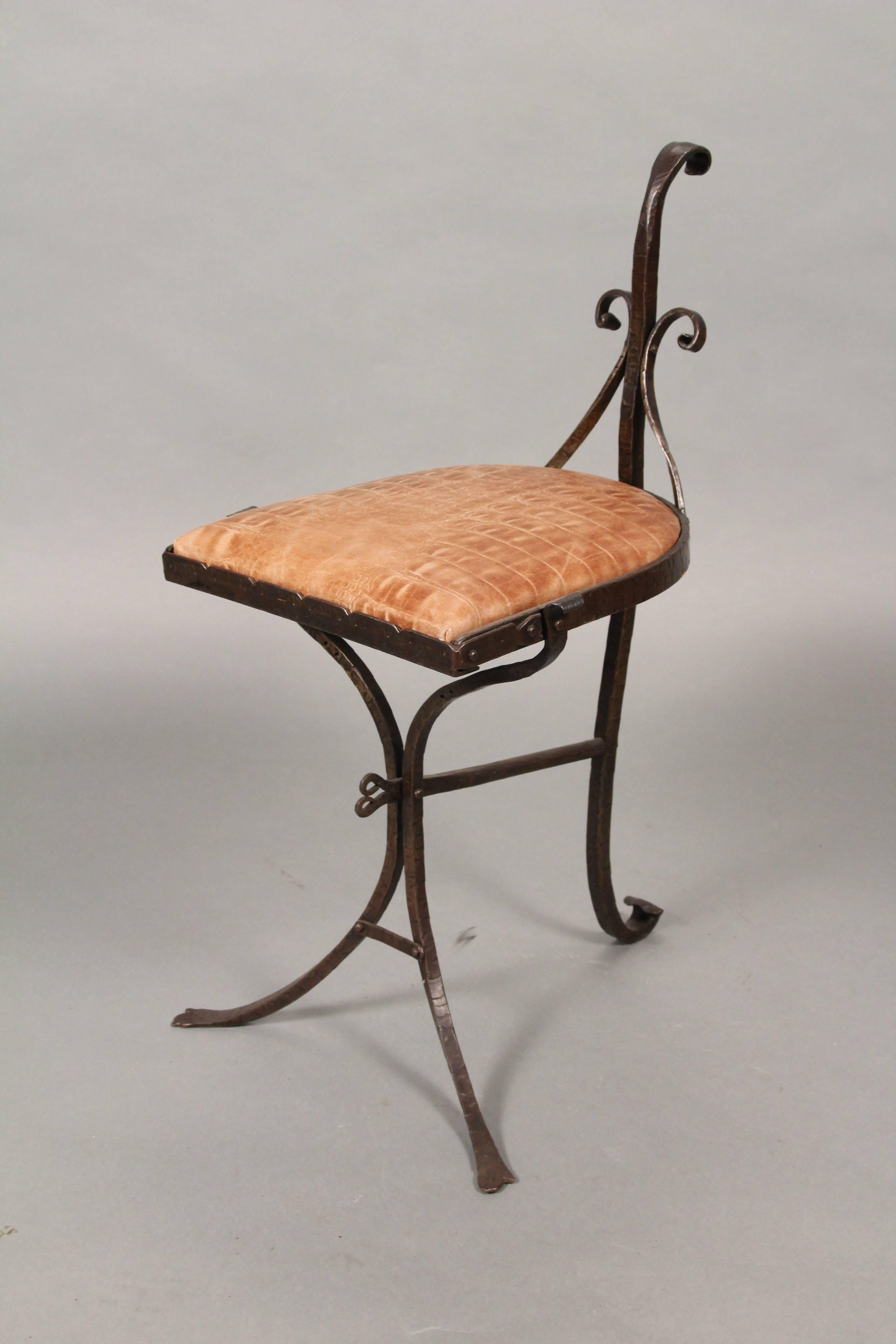 Exceptional Small Iron and Copper Side Table with Chair For Sale 3