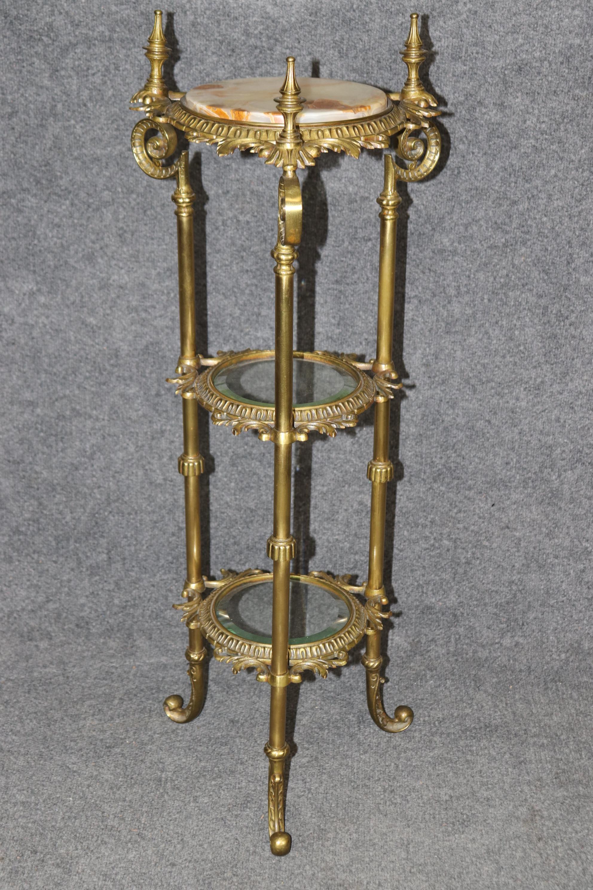 Français Exceptionnelle table d'appoint de jardin victorienne en bronze massif biseauté, verre biseauté et onyx en vente