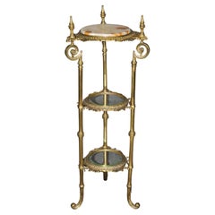 Used Exceptional solid Bronze Beveled Glass and Onyx Victorian Plantstand End Table