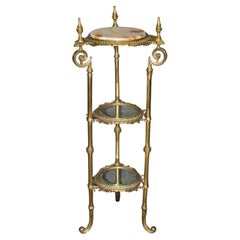 Exceptionnelle table d'appoint de jardin victorienne en bronze massif biseauté, verre biseauté et onyx