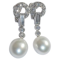 Exceptional South Sea Pearl Diamond 18 Karat White Gold Clip-On Drop Earrings