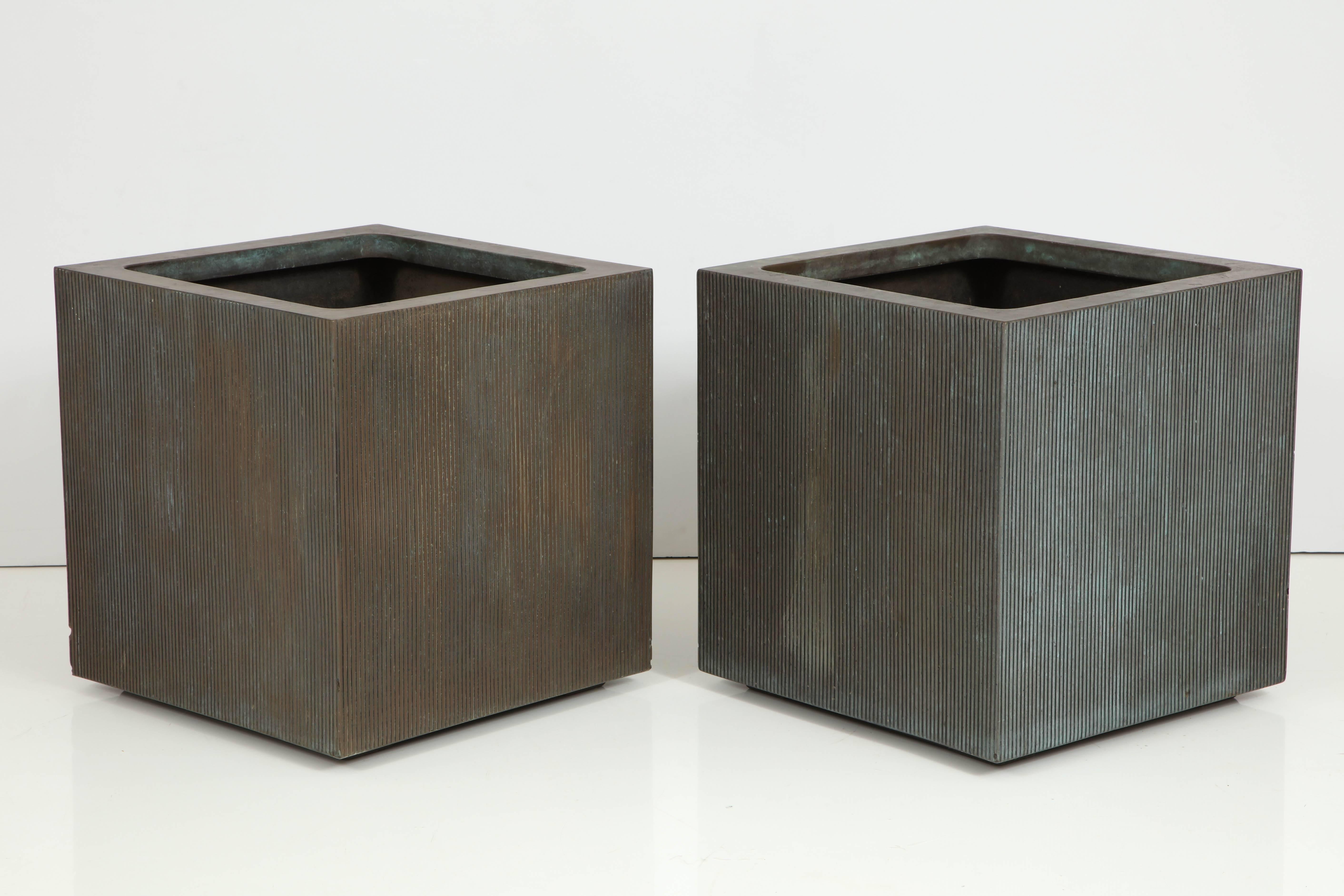 American Exceptional Square Pair of Planters by Forms and Surfaces