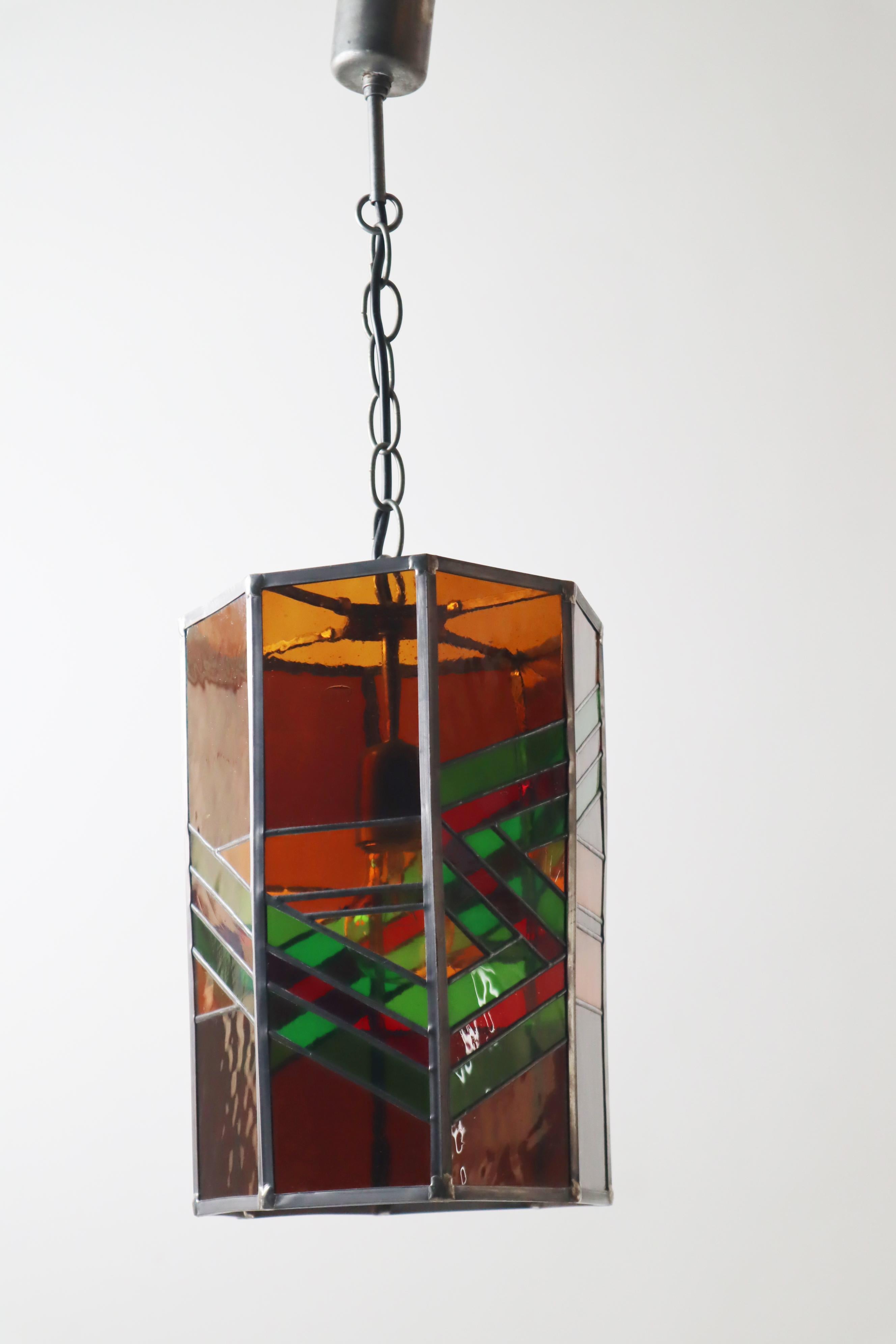 Exceptional Stained Glass Pendant Lamp, Italy 1970 For Sale 3