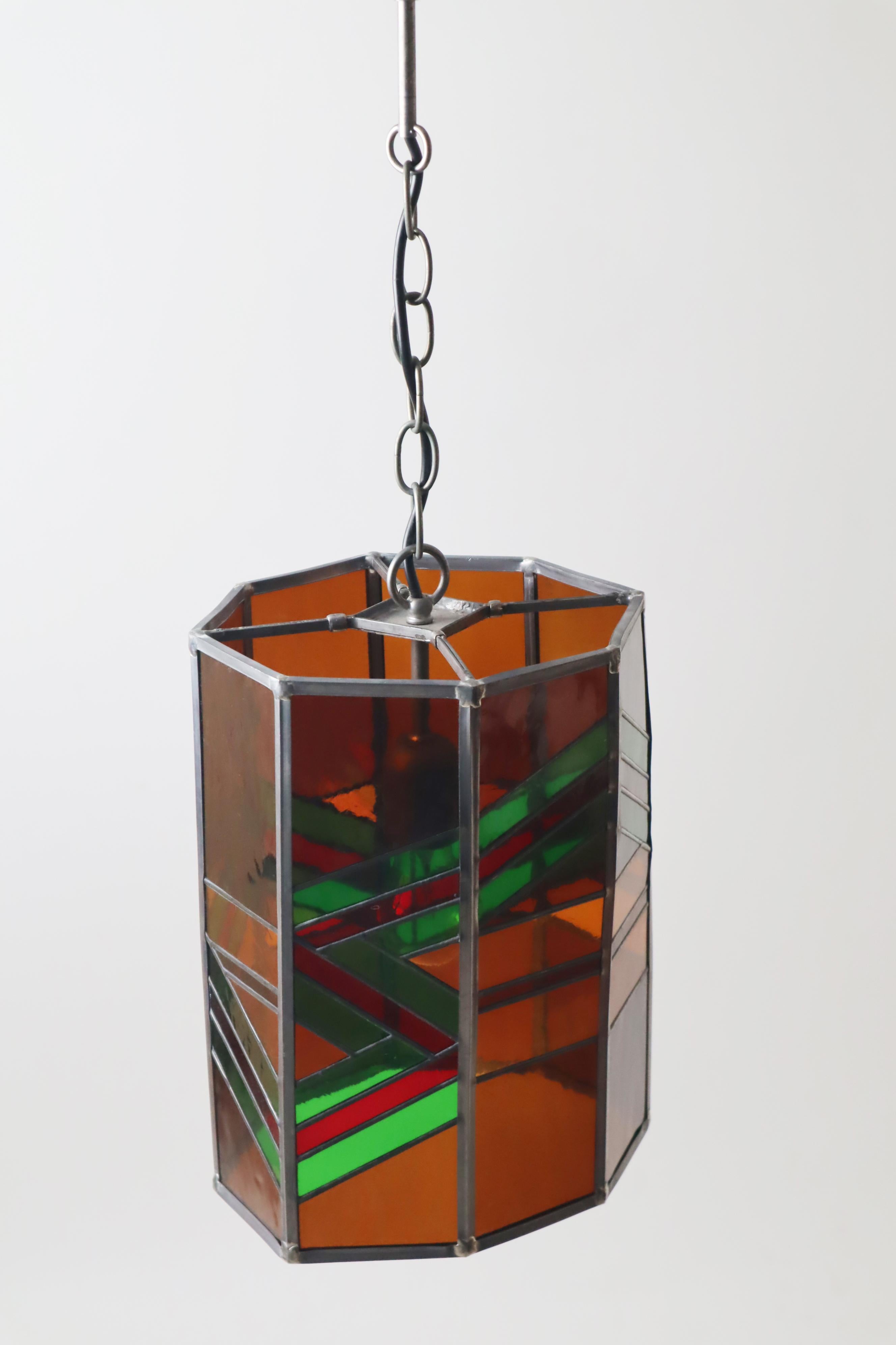 Exceptional Stained Glass Pendant Lamp, Italy 1970 For Sale 4