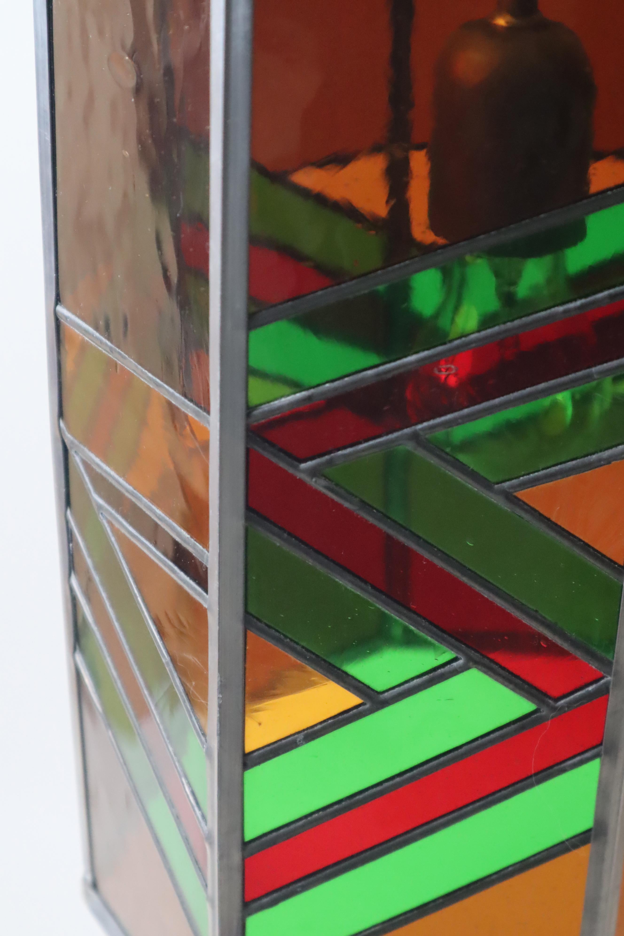 Exceptional Stained Glass Pendant Lamp, Italy 1970 For Sale 5