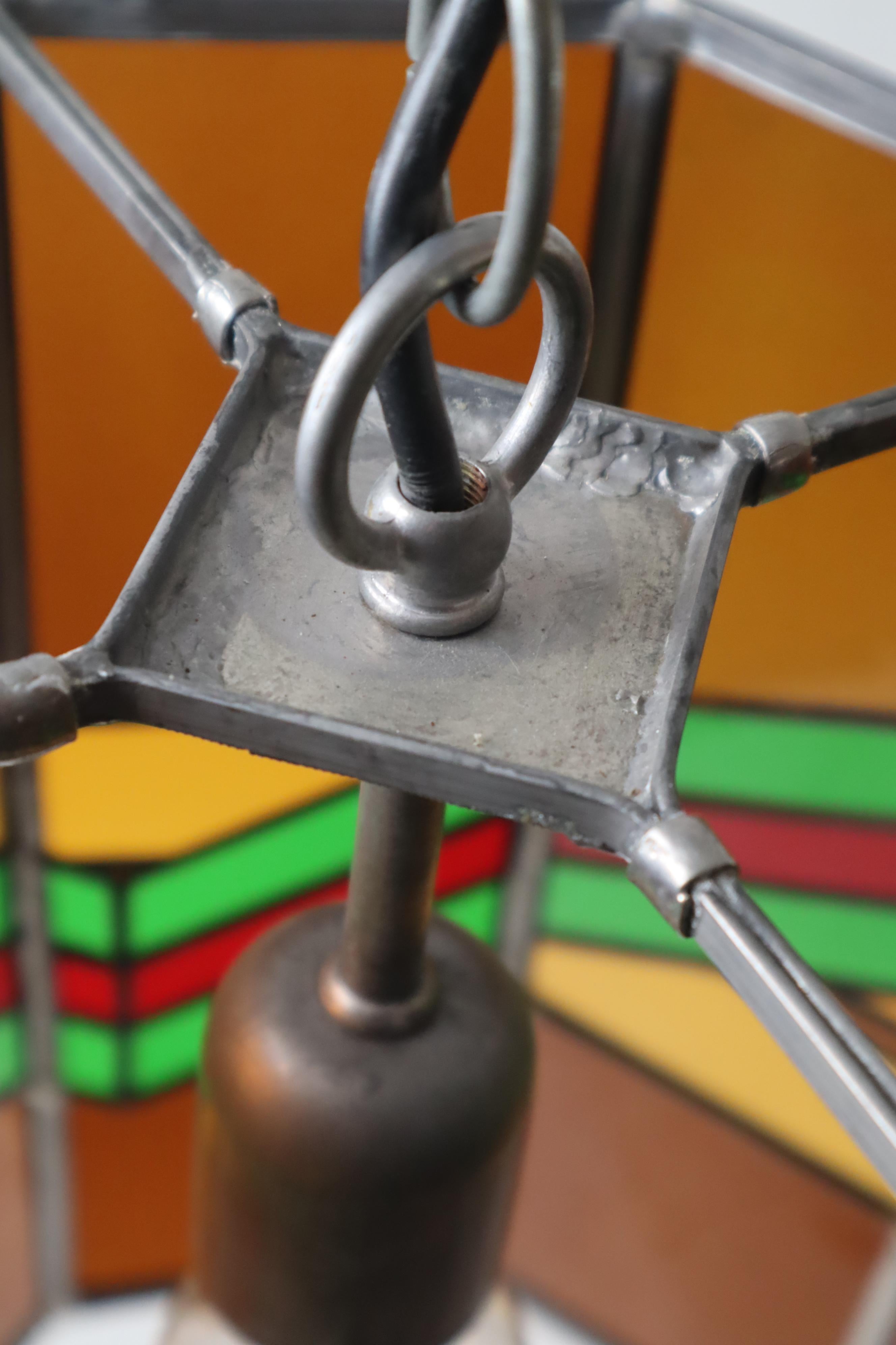 Exceptional Stained Glass Pendant Lamp, Italy 1970 For Sale 6