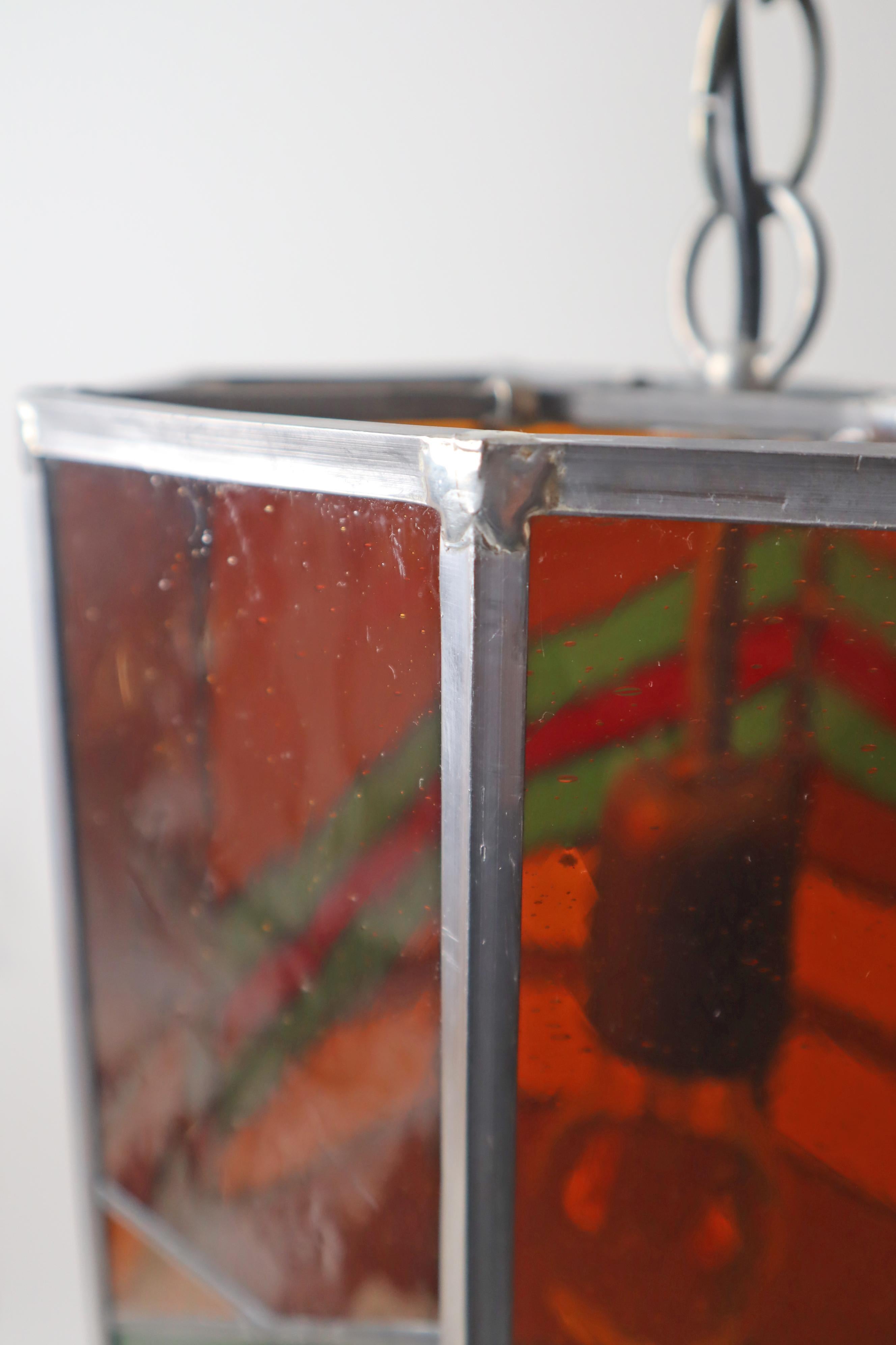 Exceptional Stained Glass Pendant Lamp, Italy 1970 For Sale 8
