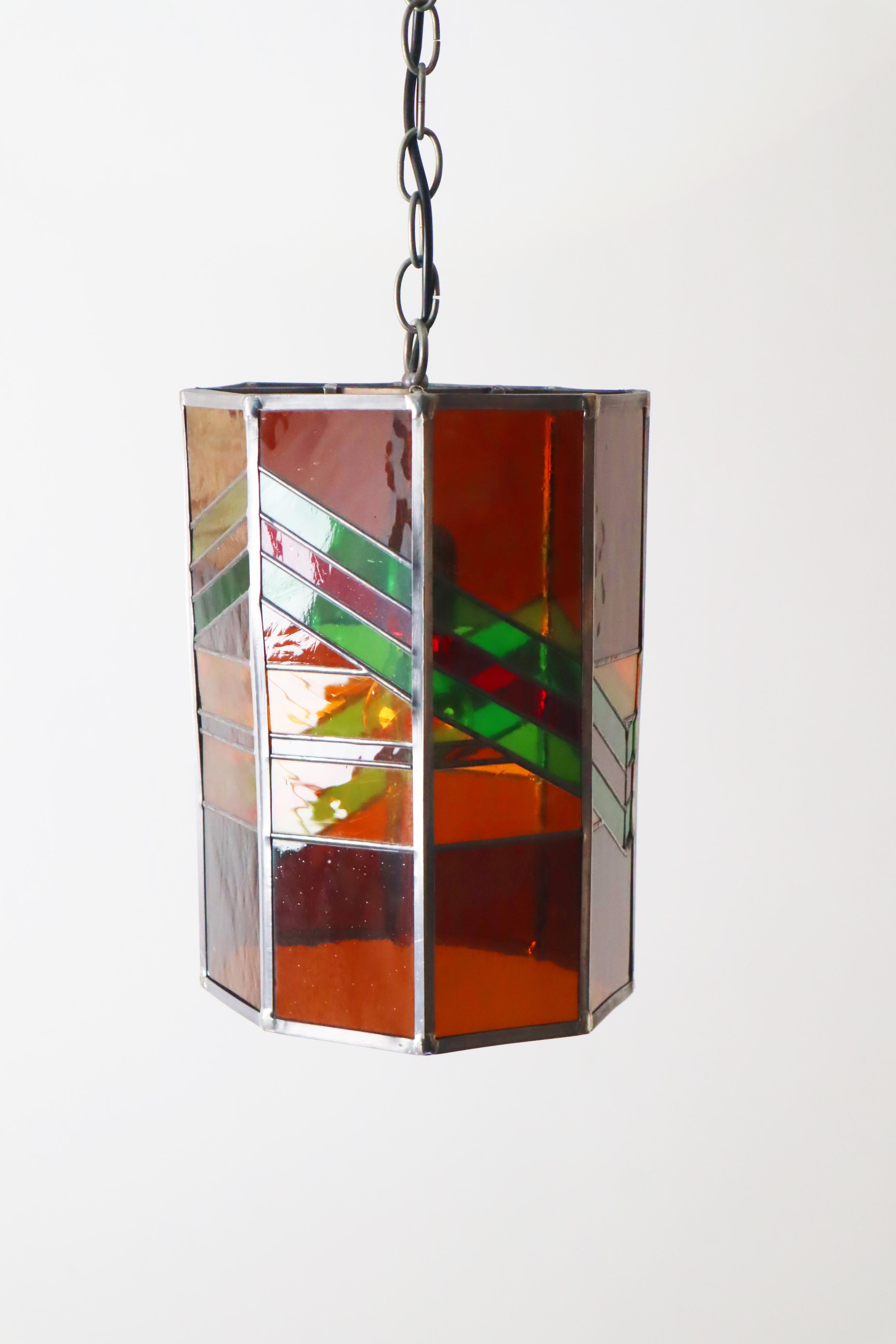Late 20th Century Exceptional Stained Glass Pendant Lamp, Italy 1970 For Sale