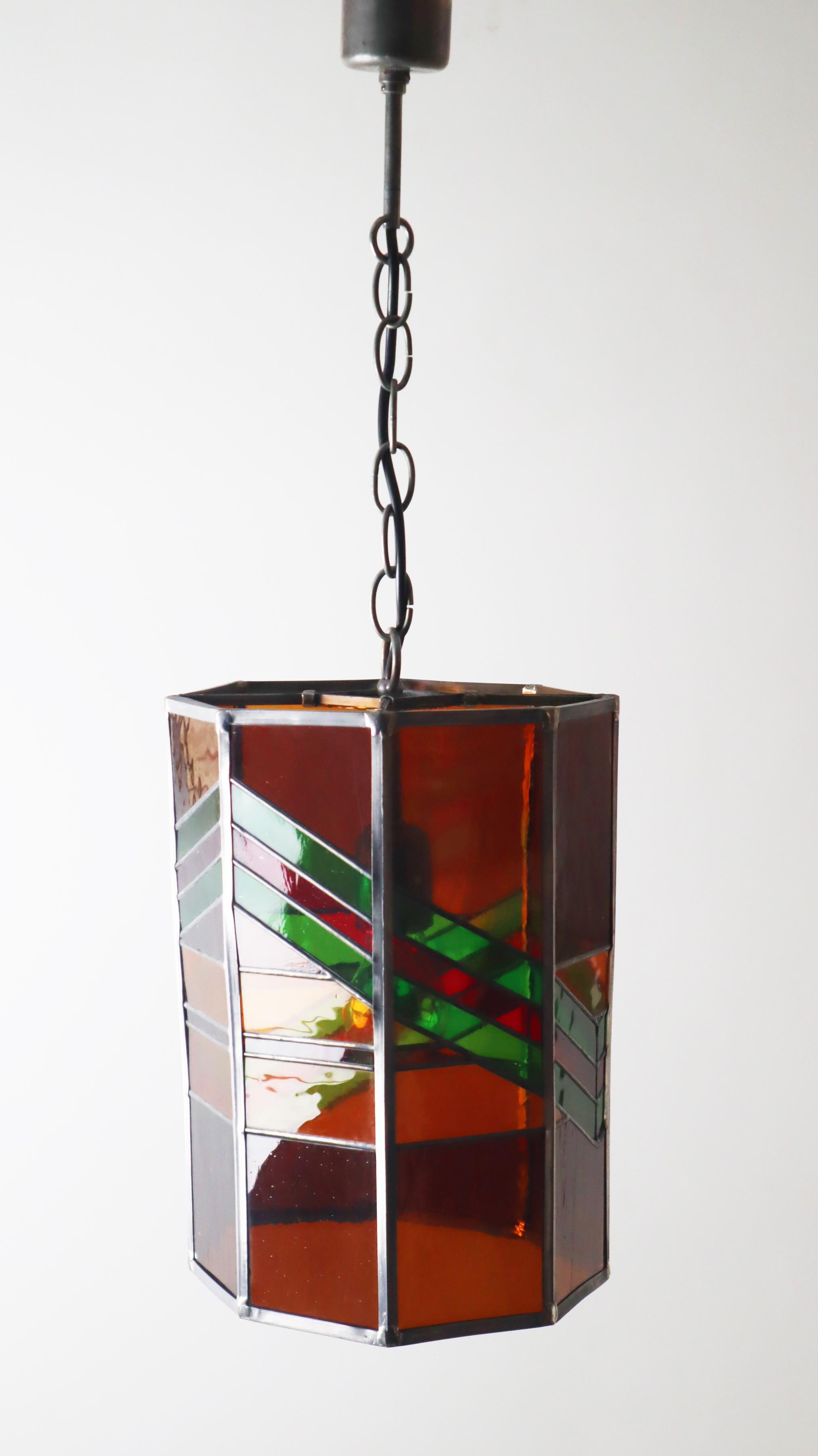 Exceptional Stained Glass Pendant Lamp, Italy 1970 For Sale 1