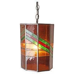 Exceptional Stained Glass Pendant Lamp, Italy 1970