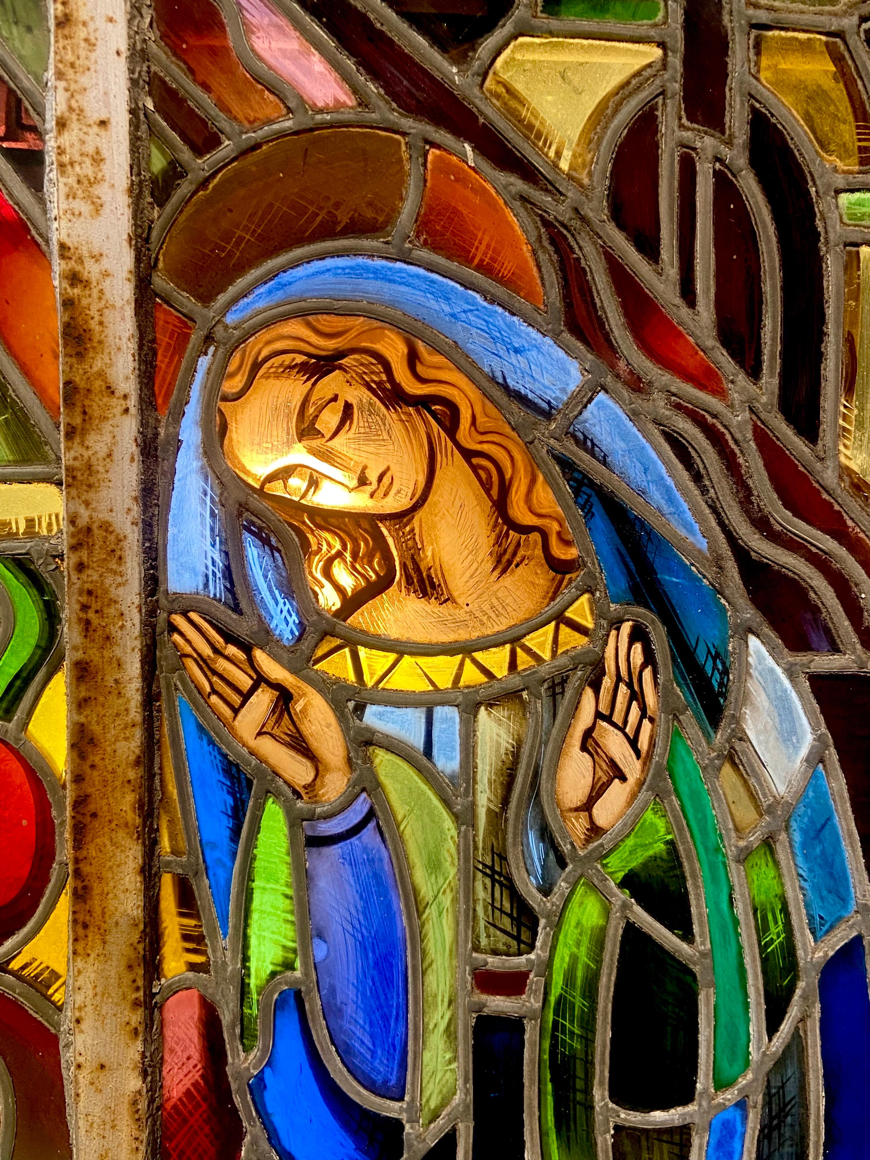 20th Century Exceptional Stained Glass Window by Mauméjean Masters Scene from Annunciation For Sale