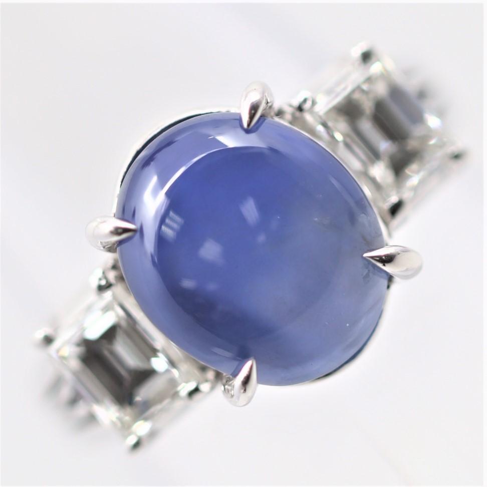 Simply put, one of the finest star sapphires we have seen in a long time! It weighs 8.20 carats, has a bright intense blue color with a fantastic 6-rayed star. Adding to that the sapphire is also translucent allowing you to look deep inside the