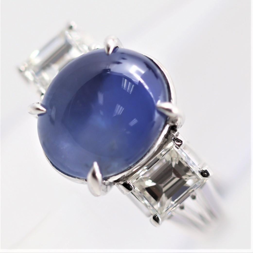 Exceptional Star Sapphire Diamond Platinum 3-Stone Ring, GIA Certified In New Condition For Sale In Beverly Hills, CA