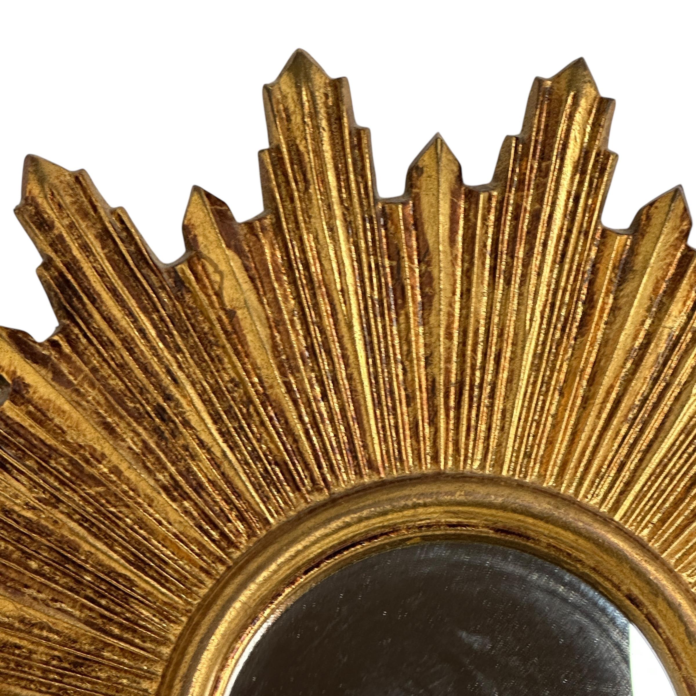 Außergewöhnlicher Starburst Sunburst Vergoldeter Holzspiegel, Deutschland ca. 1950er Jahre 4