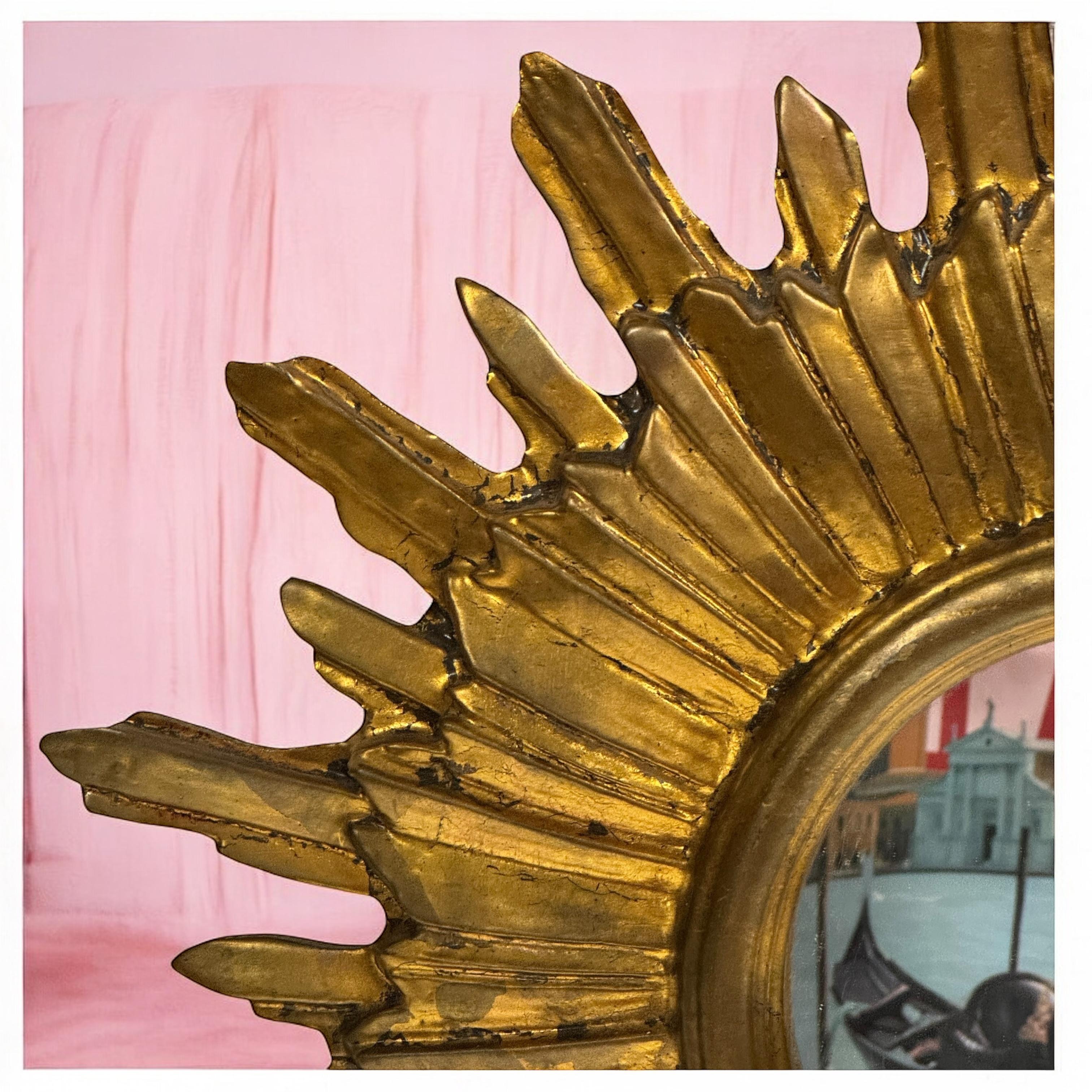 Eccezionale specchio in legno dorato Starburst Sunburst, Germania, circa anni '50 in vendita 2