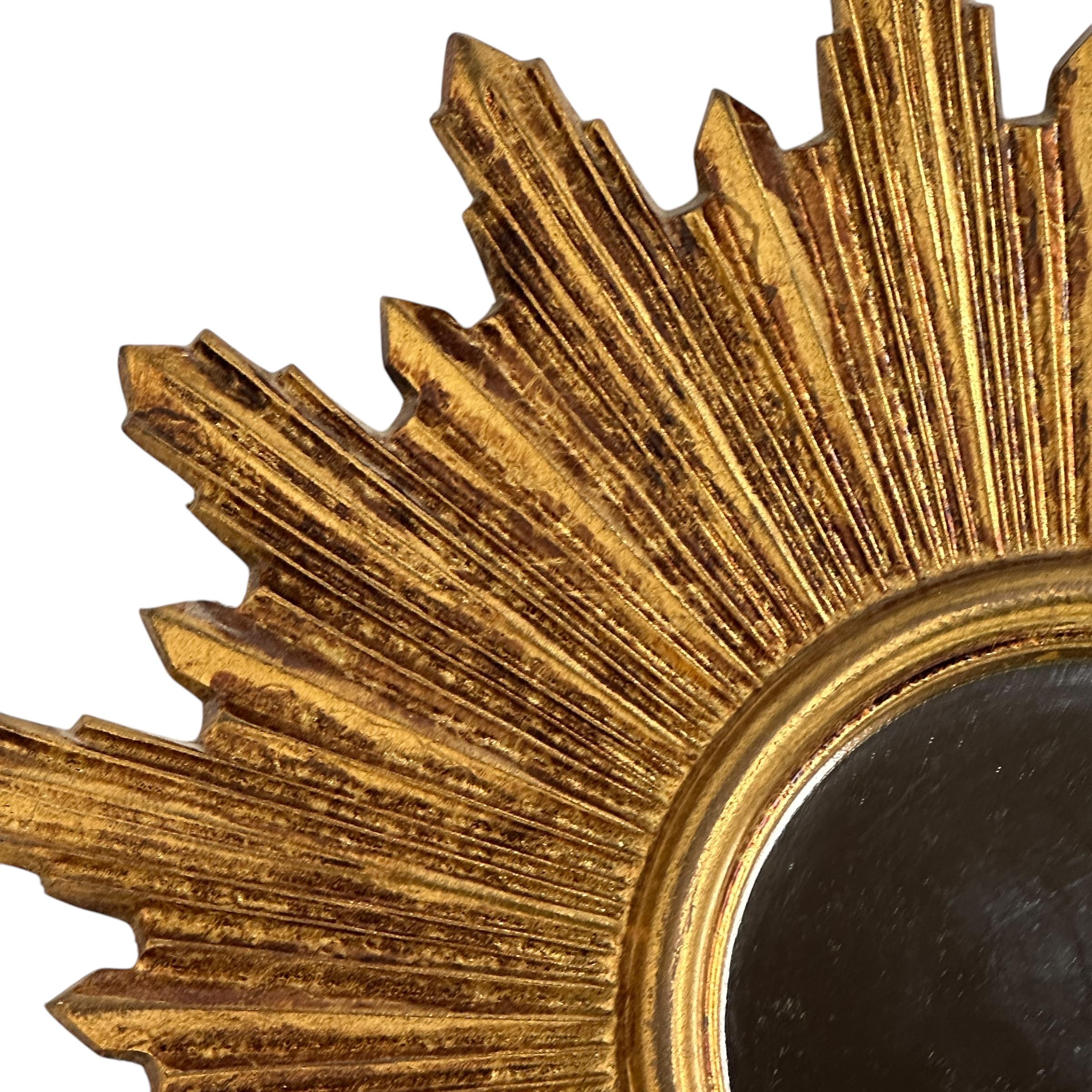 Außergewöhnlicher Starburst Sunburst Vergoldeter Holzspiegel, Deutschland ca. 1950er Jahre 5