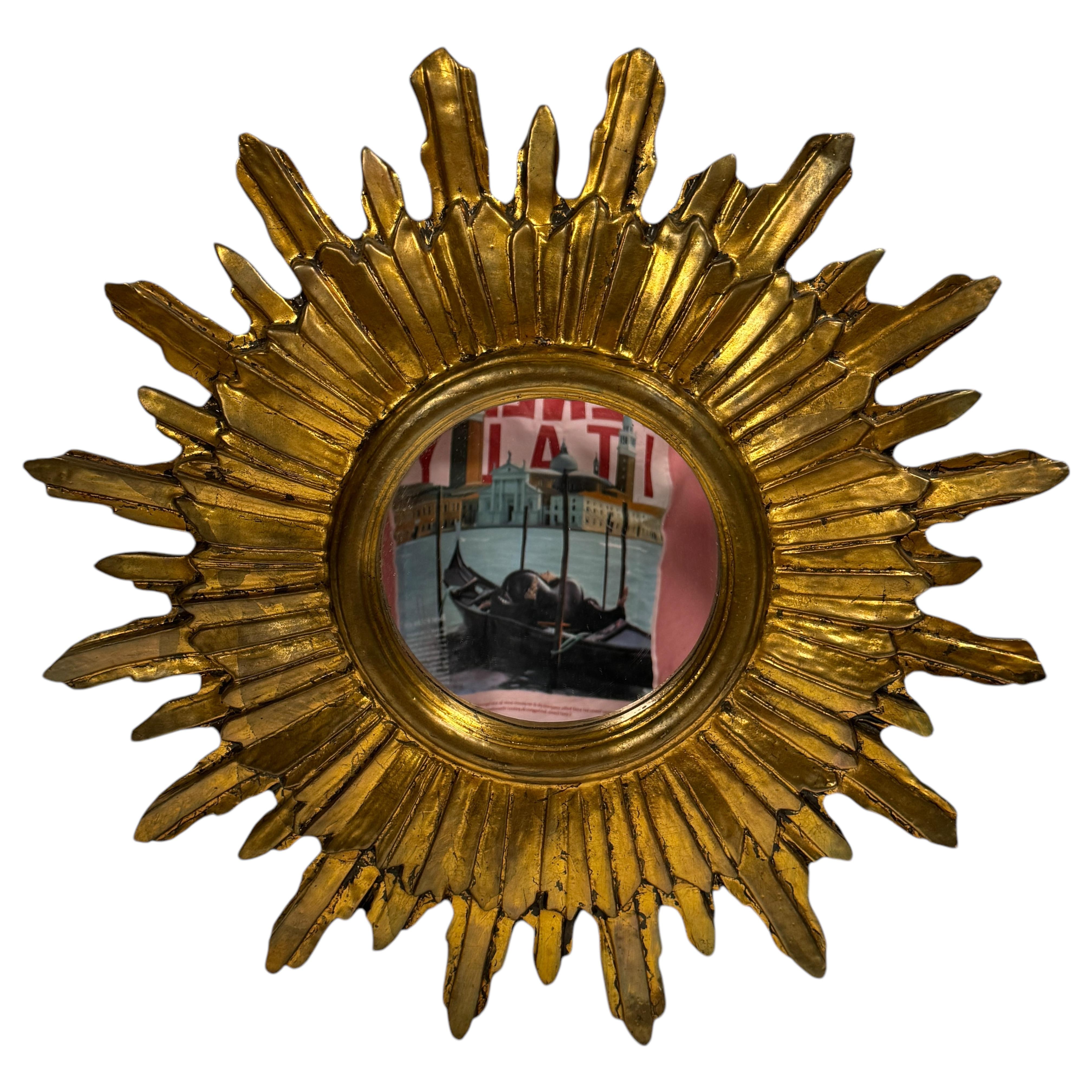 Eccezionale specchio in legno dorato Starburst Sunburst, Germania, circa anni '50 in vendita 3