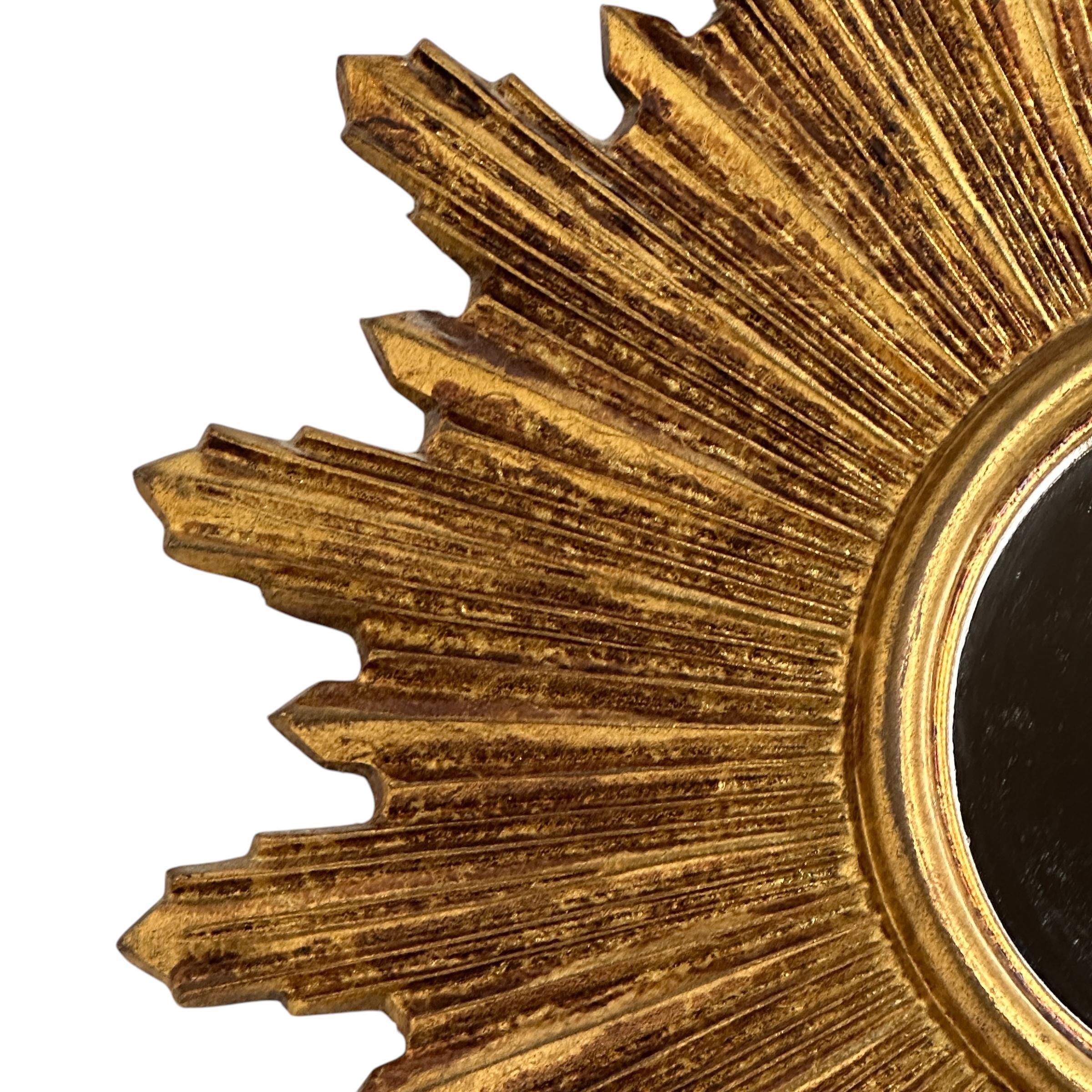 Außergewöhnlicher Starburst Sunburst Vergoldeter Holzspiegel, Deutschland ca. 1950er Jahre 6