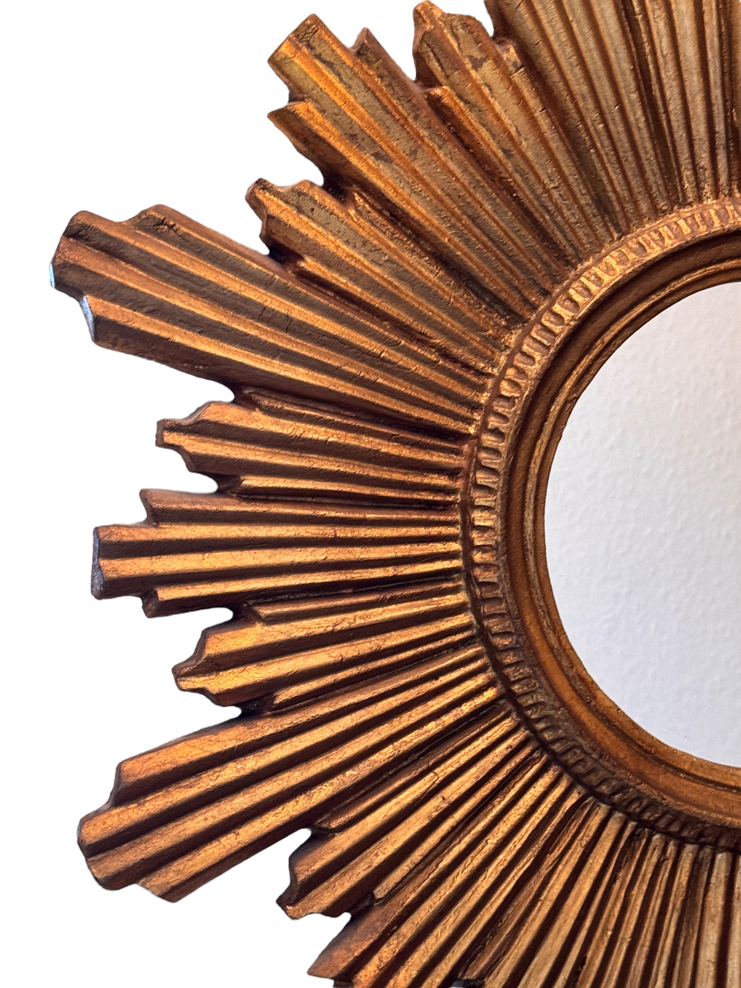 Exceptional Starburst Sunburst Gilded Wood Mirror, Germany circa 1950s For Sale 6