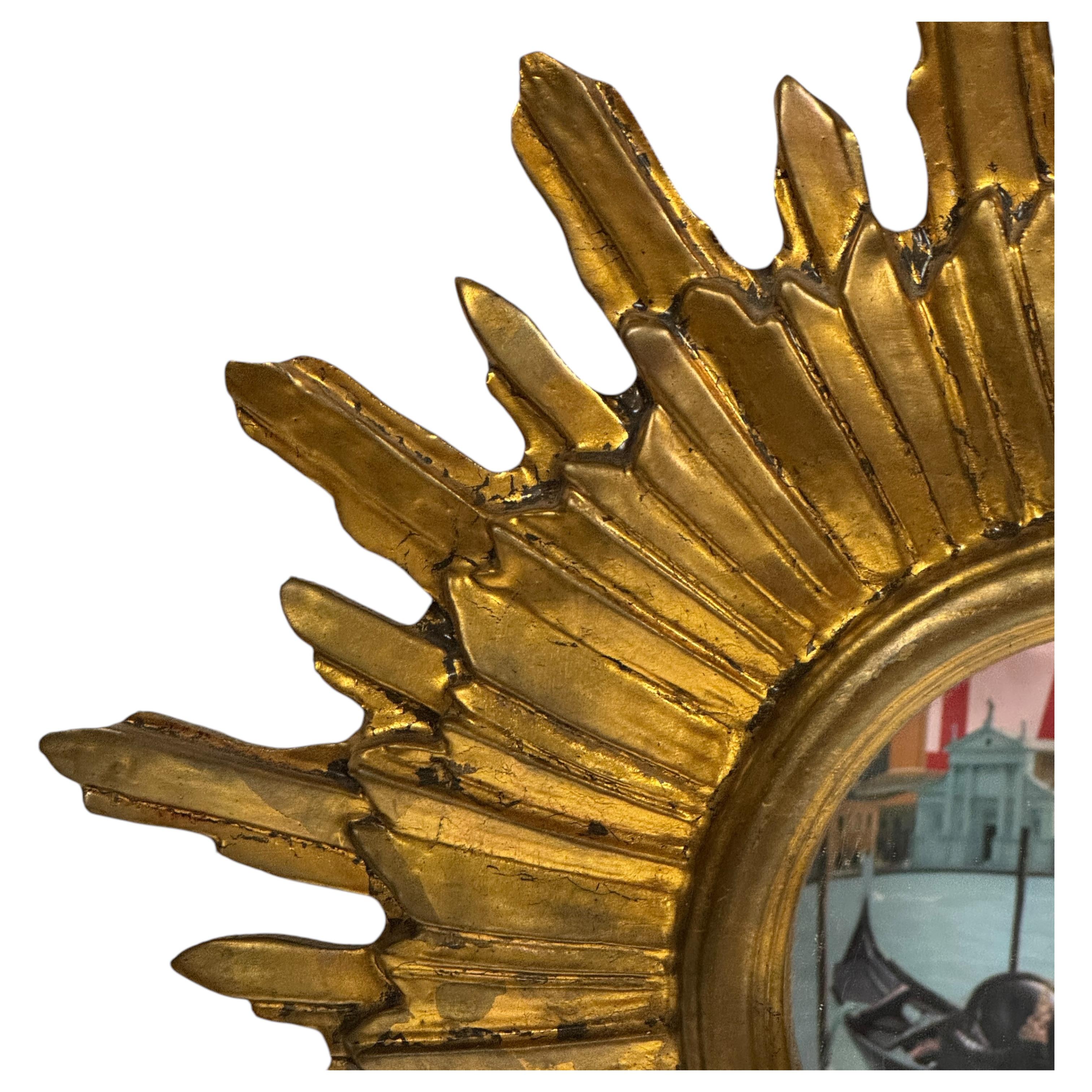 Eccezionale specchio in legno dorato Starburst Sunburst, Germania, circa anni '50 in vendita 4