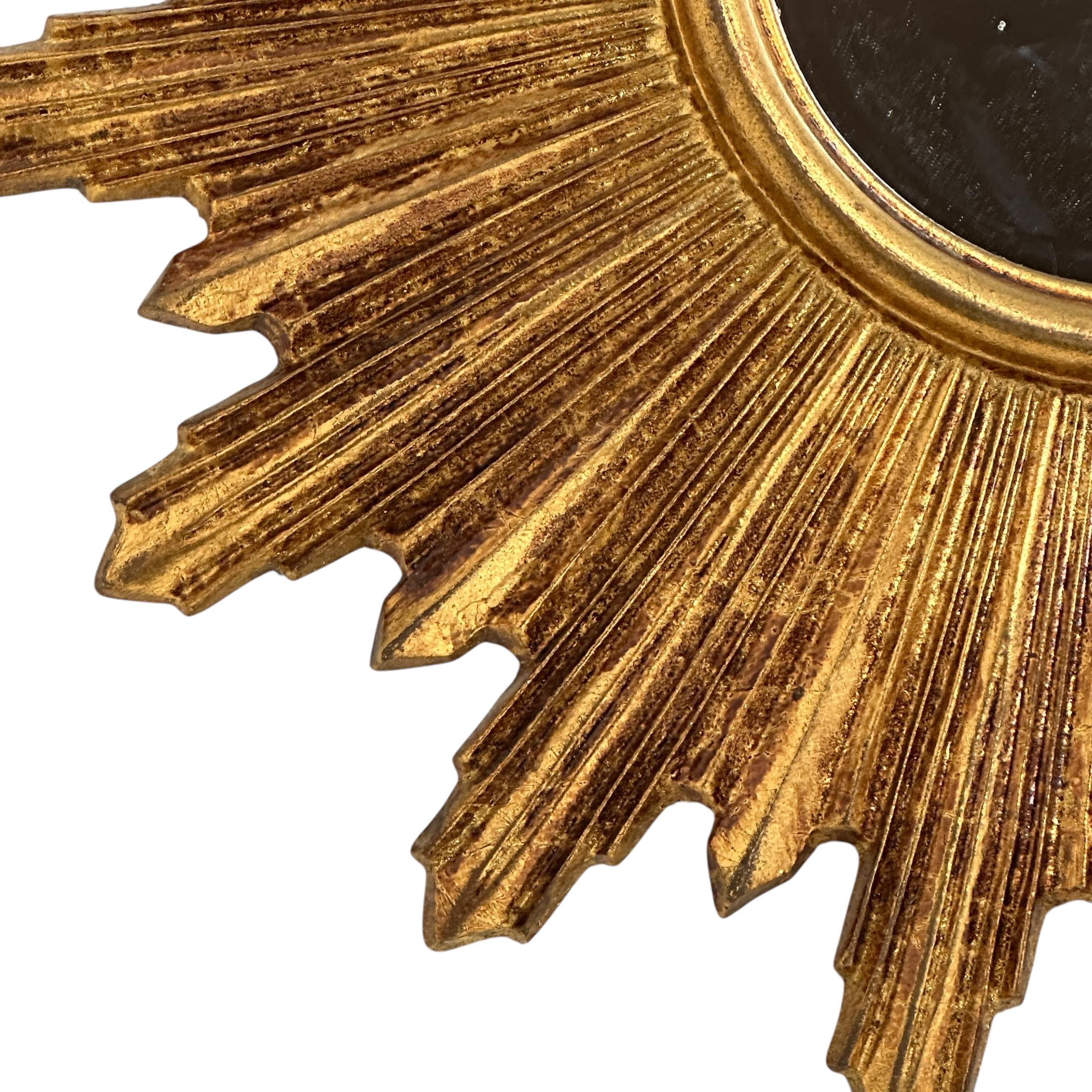Außergewöhnlicher Starburst Sunburst Vergoldeter Holzspiegel, Deutschland ca. 1950er Jahre 7