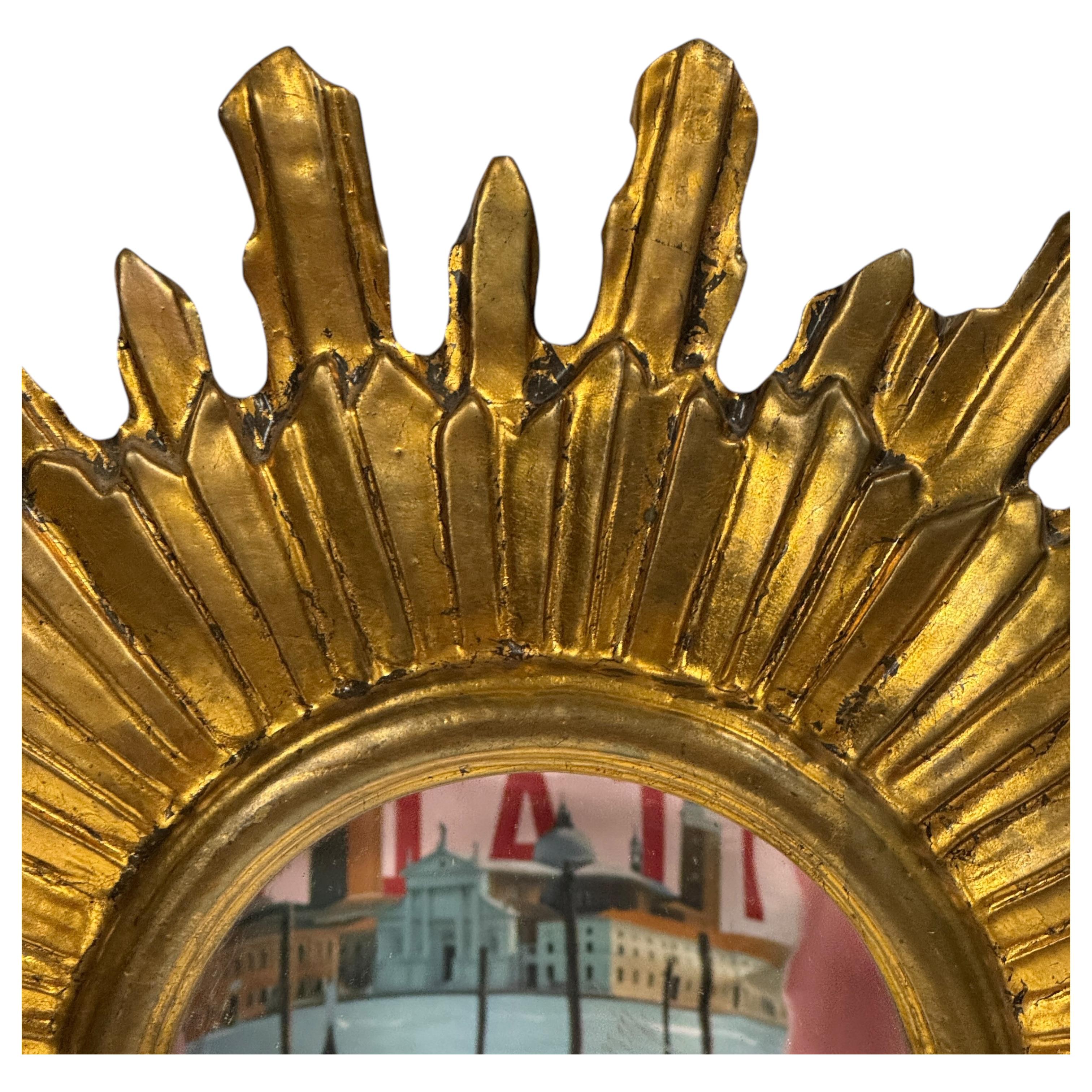 Eccezionale specchio in legno dorato Starburst Sunburst, Germania, circa anni '50 in vendita 5