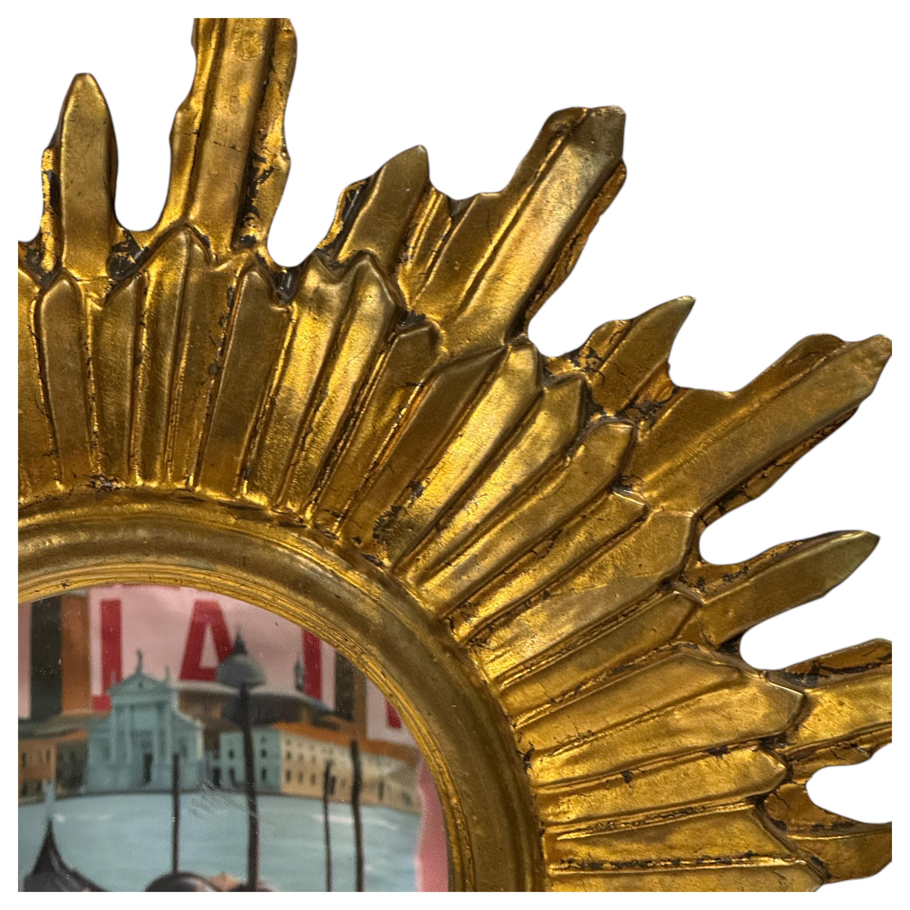 Eccezionale specchio in legno dorato Starburst Sunburst, Germania, circa anni '50 in vendita 6