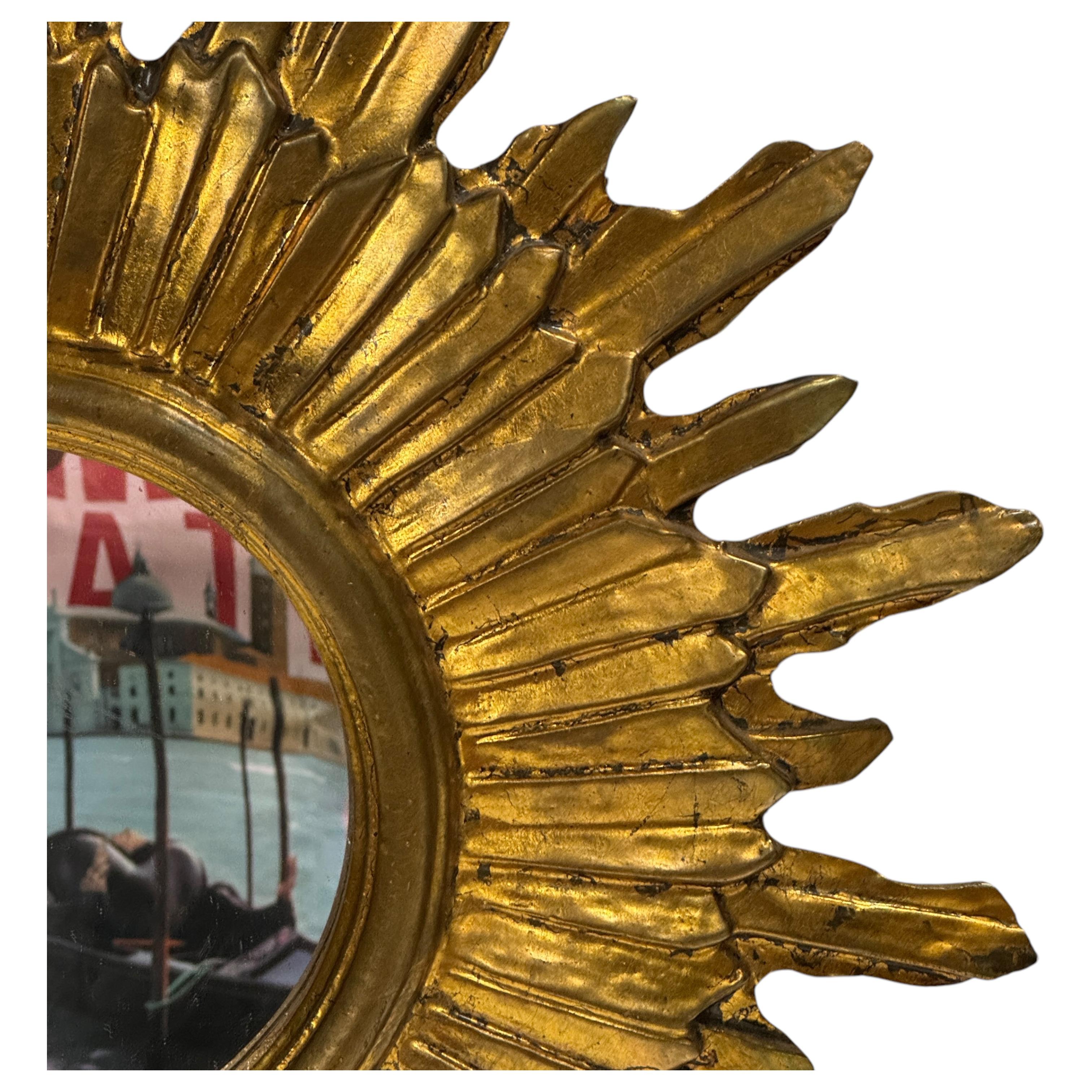 Eccezionale specchio in legno dorato Starburst Sunburst, Germania, circa anni '50 in vendita 7