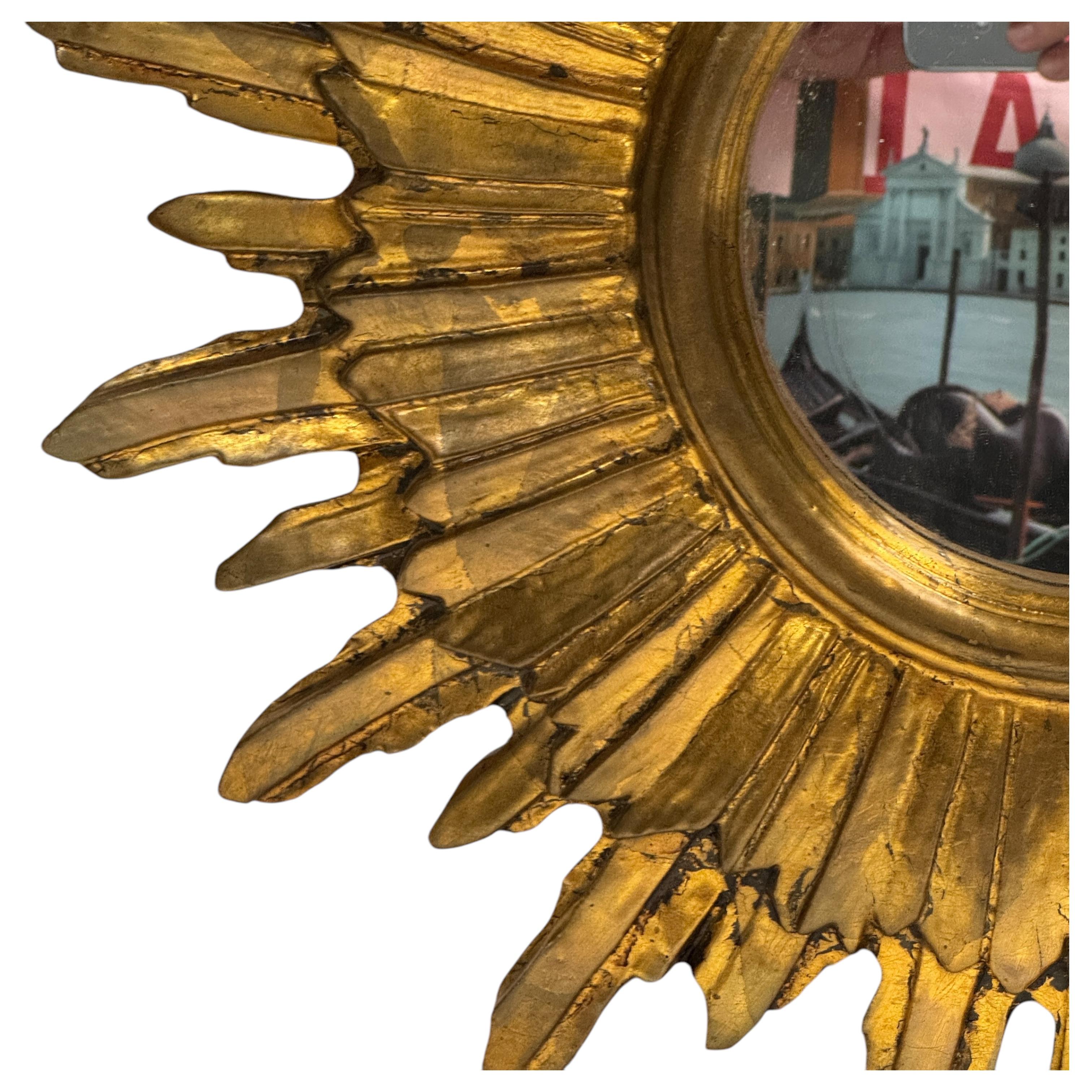 Eccezionale specchio in legno dorato Starburst Sunburst, Germania, circa anni '50 in vendita 9
