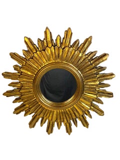 Exceptional Starburst Sunburst Gilded Wood Mirror, Germany circa 1950s