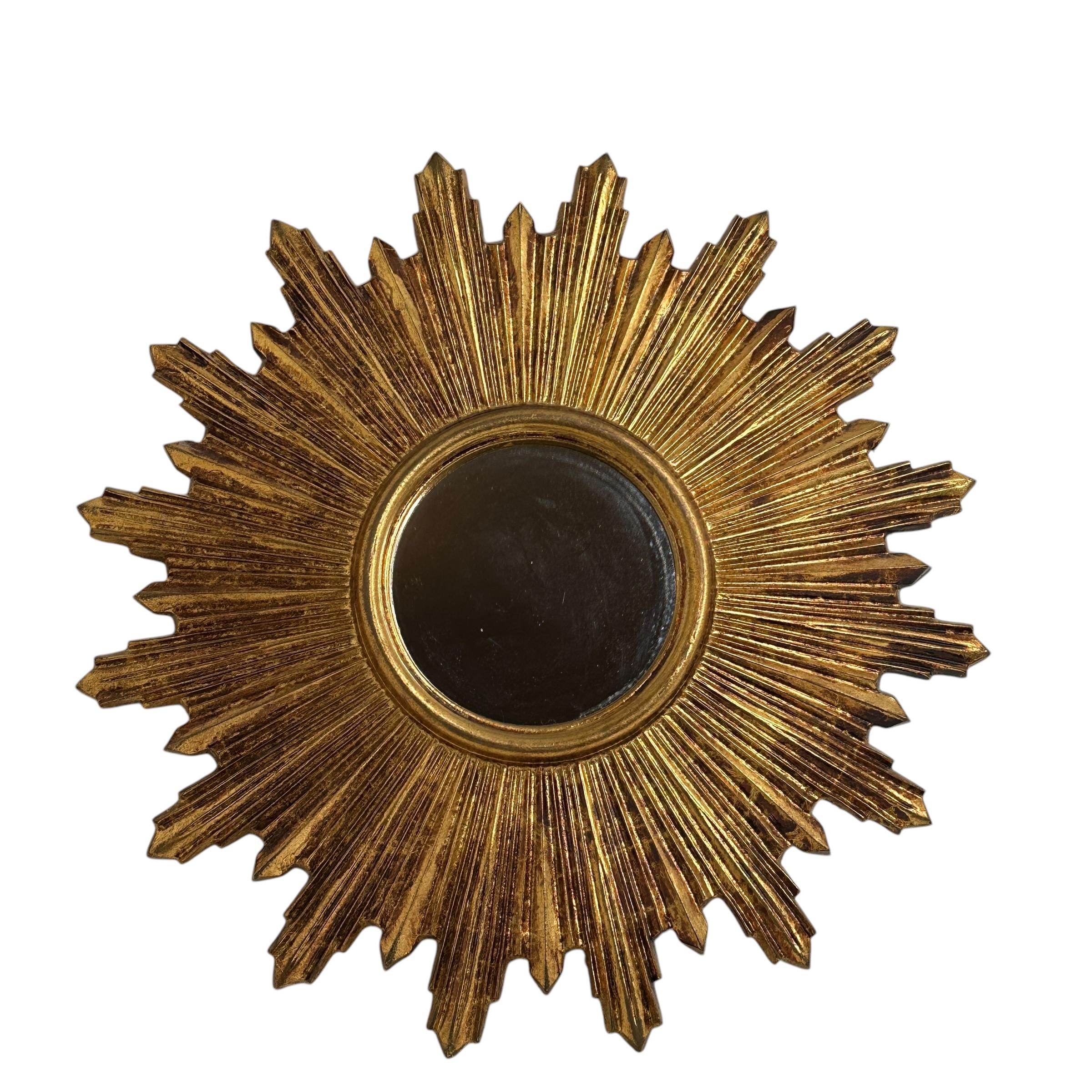 Außergewöhnlicher Starburst Sunburst Vergoldeter Holzspiegel, Deutschland ca. 1950er Jahre (Hollywood Regency)