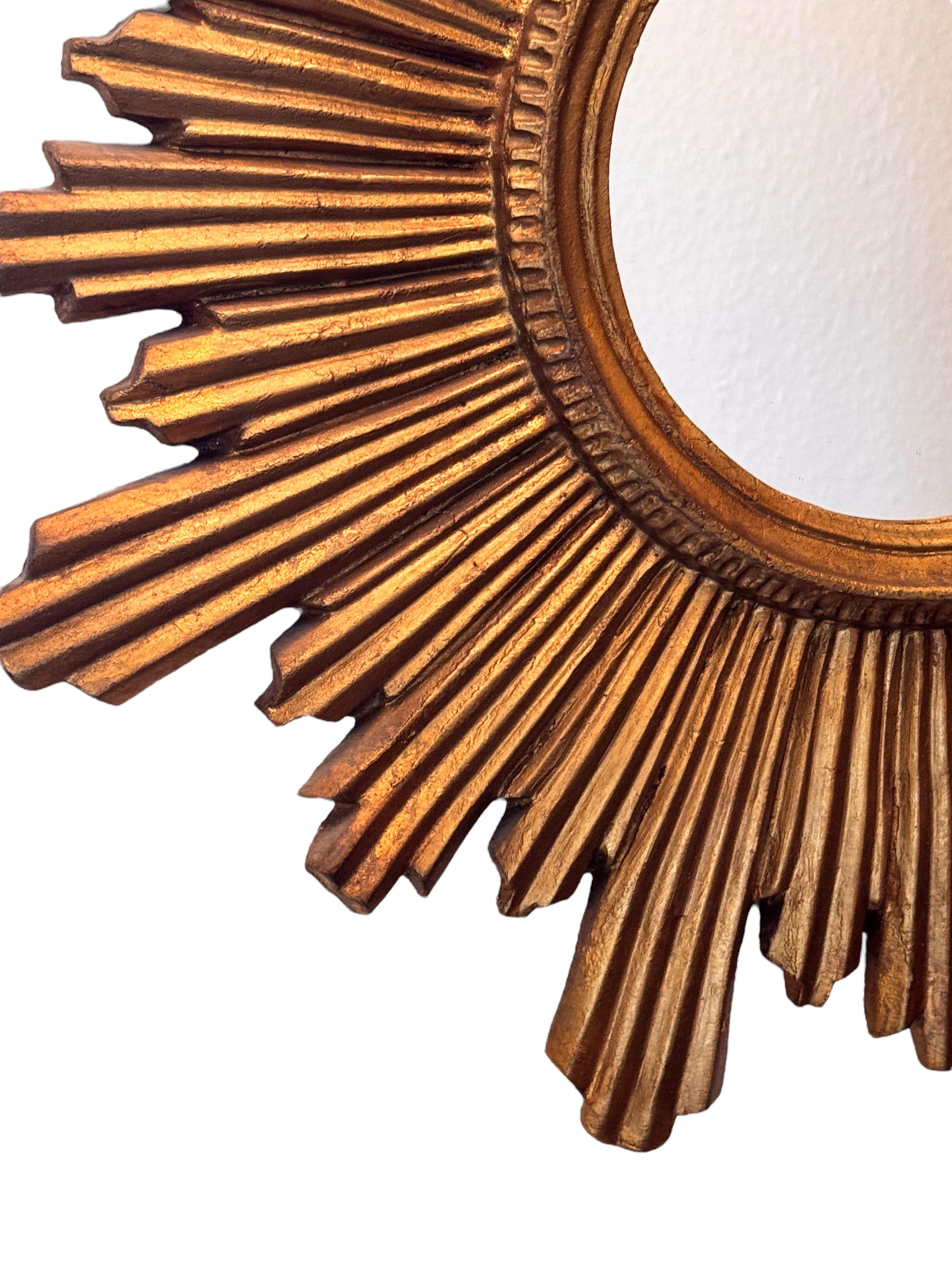 Gilt Exceptional Starburst Sunburst Gilded Wood Mirror, Germany circa 1950s For Sale