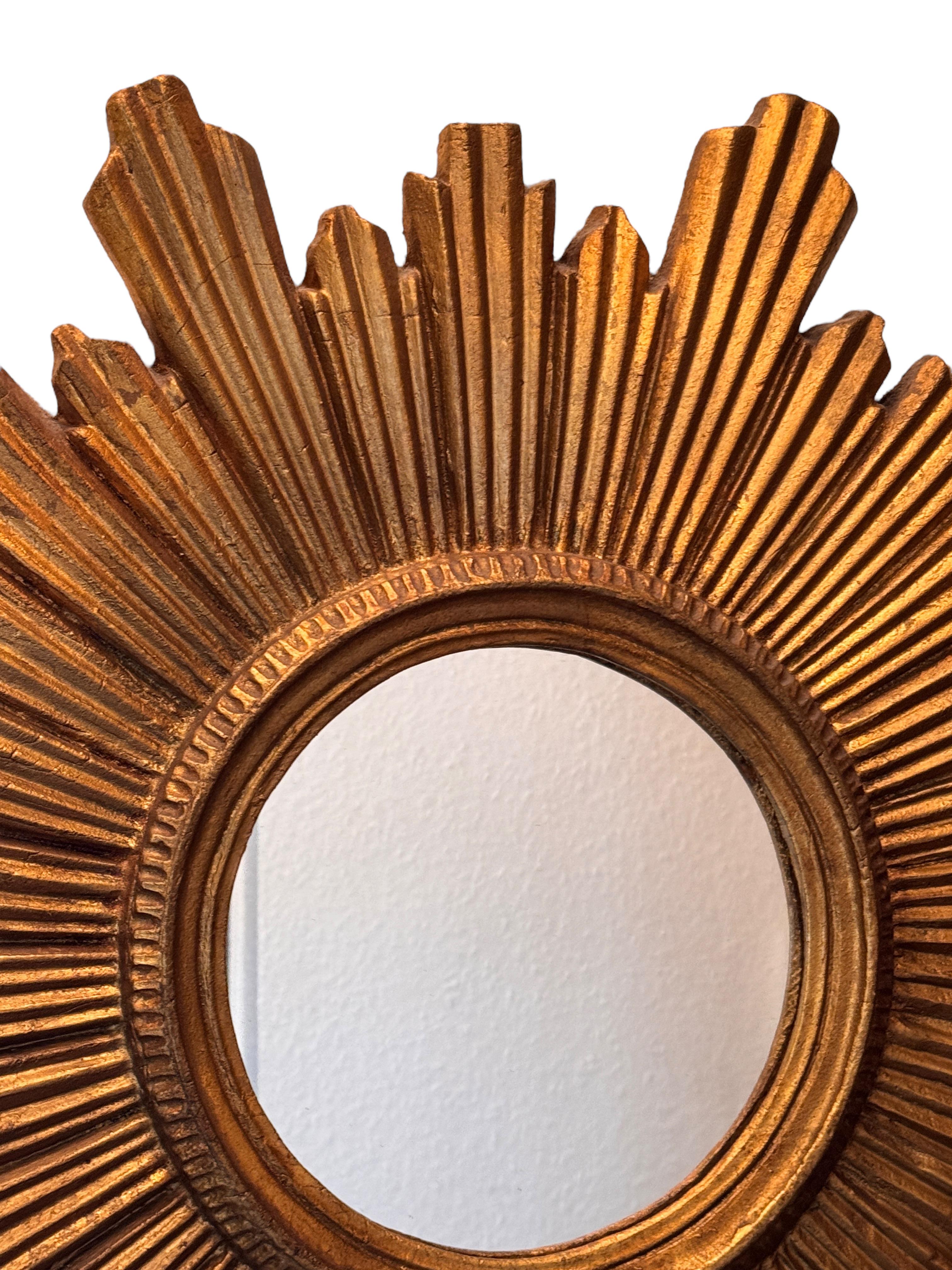 Mid-20th Century Exceptional Starburst Sunburst Gilded Wood Mirror, Germany circa 1950s For Sale