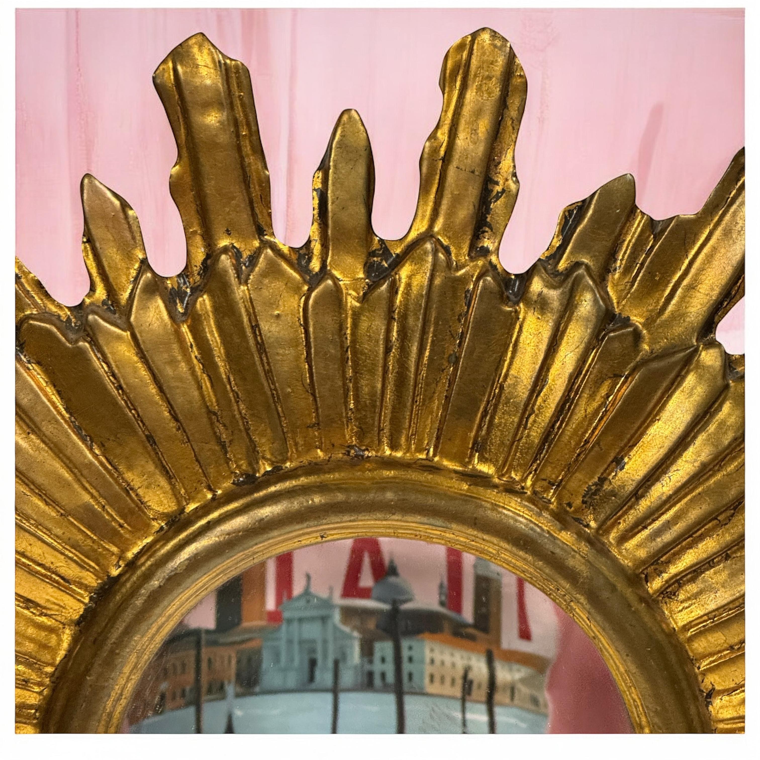 Eccezionale specchio in legno dorato Starburst Sunburst, Germania, circa anni '50 In condizioni buone in vendita a Nuernberg, DE