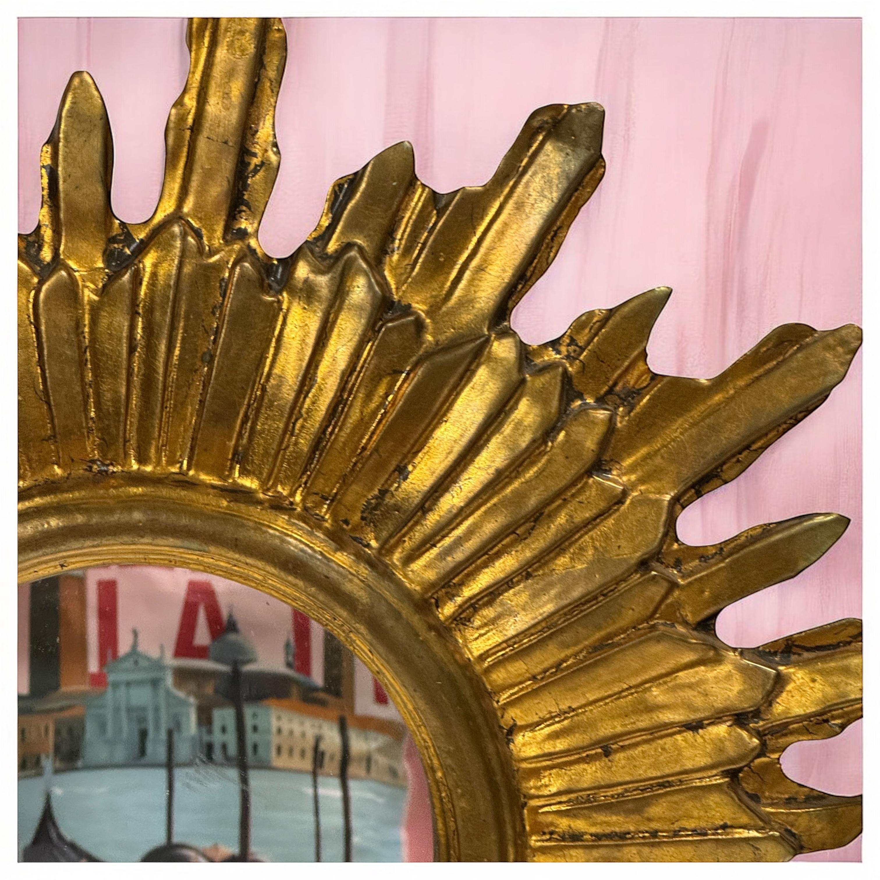 Metà XX secolo Eccezionale specchio in legno dorato Starburst Sunburst, Germania, circa anni '50 in vendita