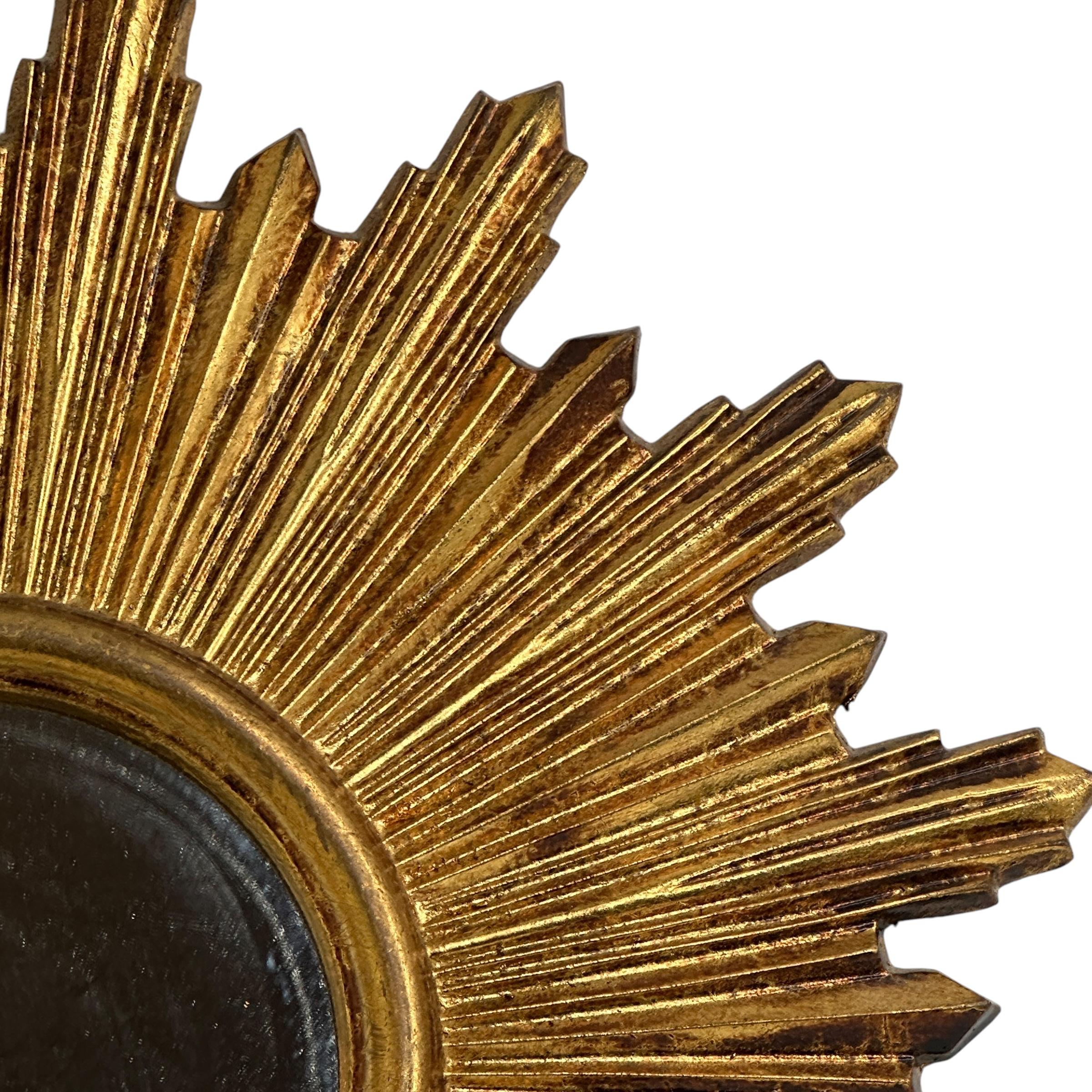 Außergewöhnlicher Starburst Sunburst Vergoldeter Holzspiegel, Deutschland ca. 1950er Jahre 2