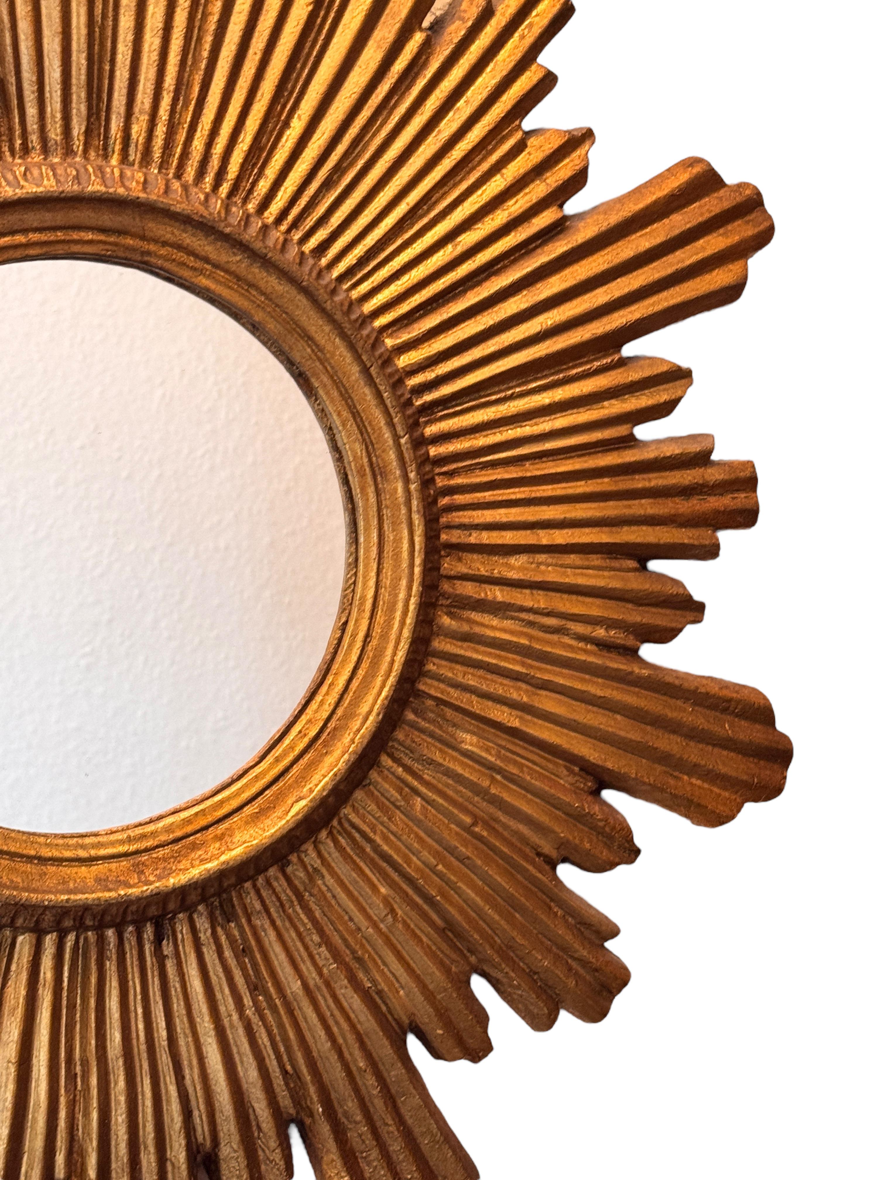Exceptional Starburst Sunburst Gilded Wood Mirror, Germany circa 1950s For Sale 2