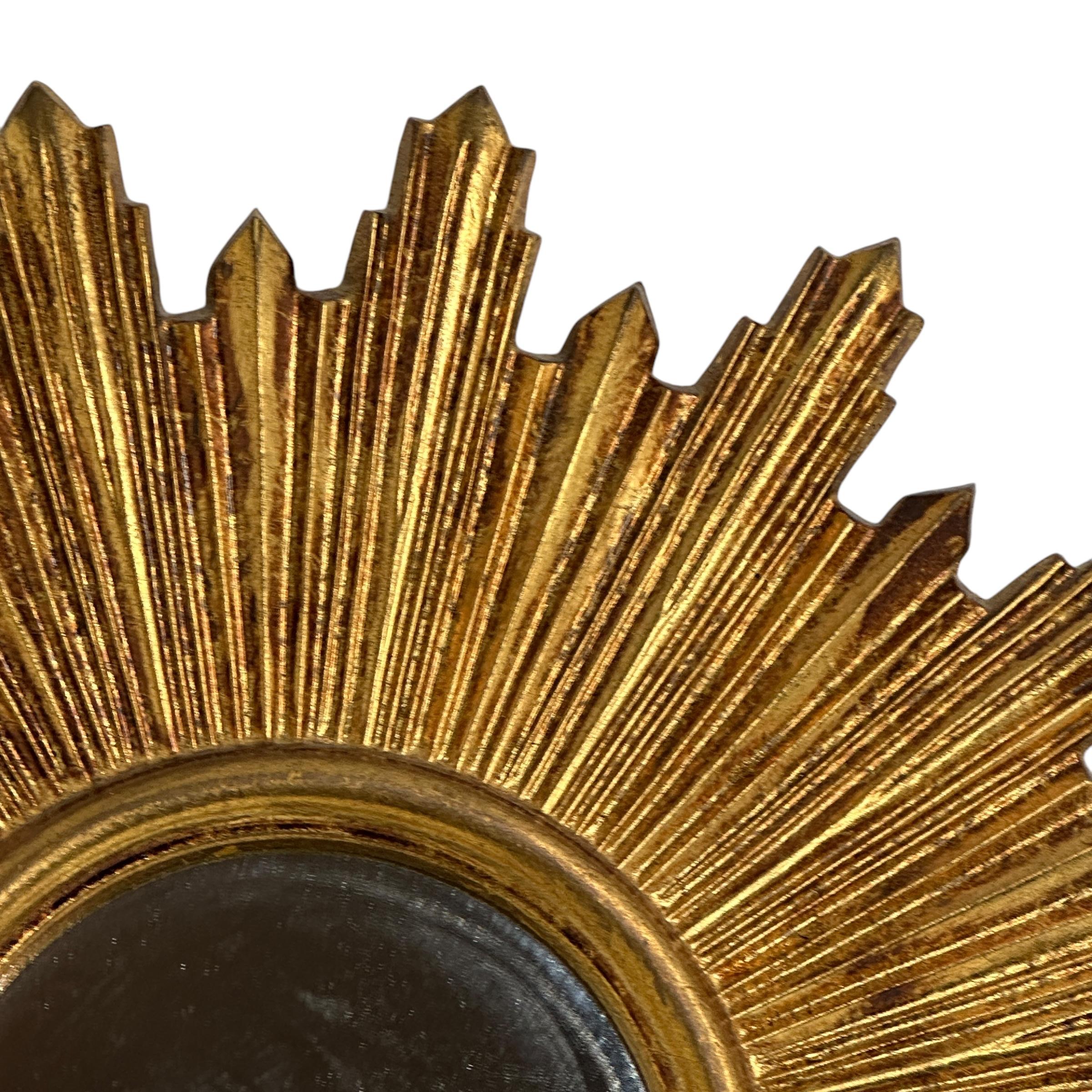 Außergewöhnlicher Starburst Sunburst Vergoldeter Holzspiegel, Deutschland ca. 1950er Jahre 3