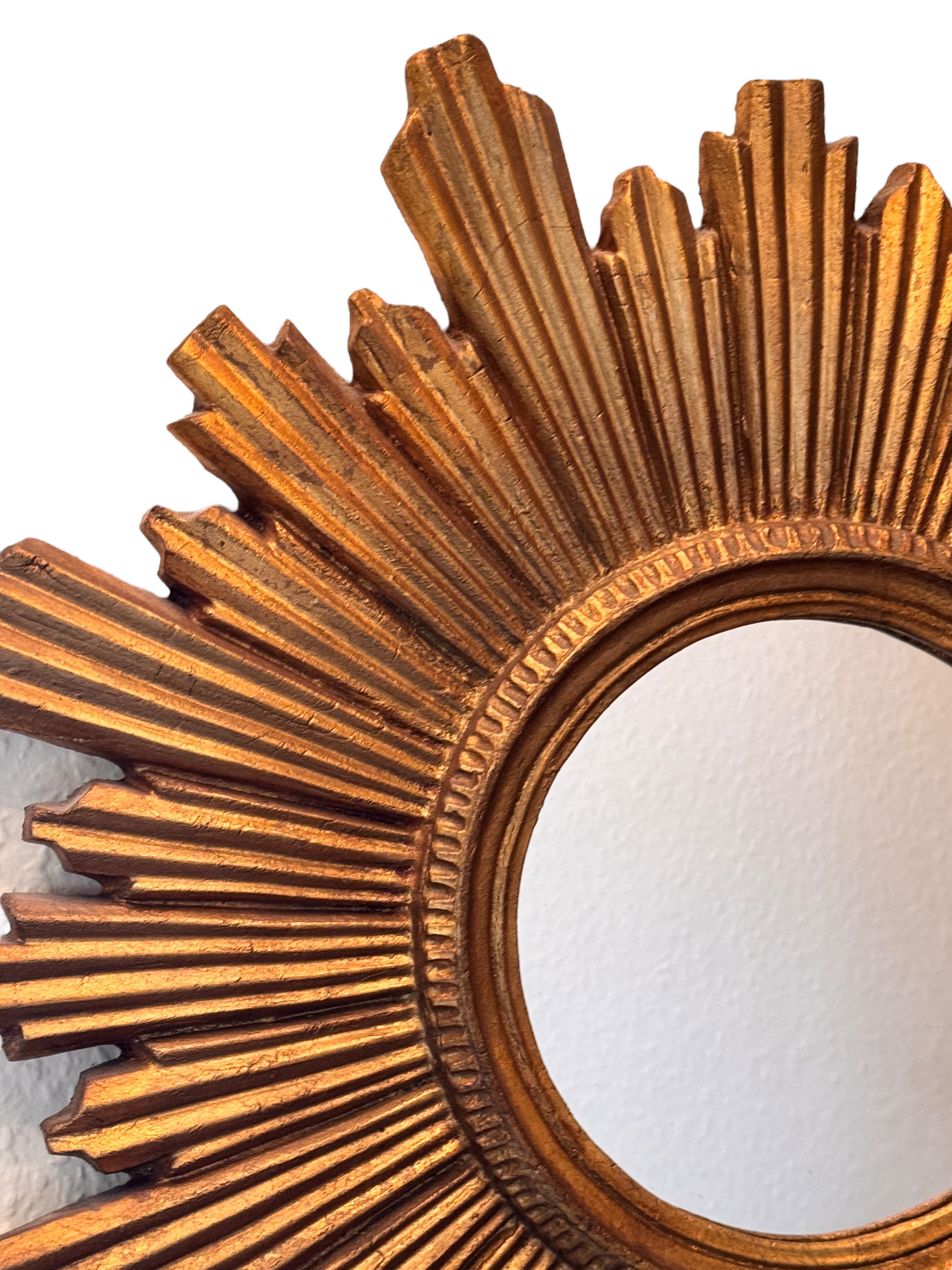 Exceptional Starburst Sunburst Gilded Wood Mirror, Germany circa 1950s For Sale 3