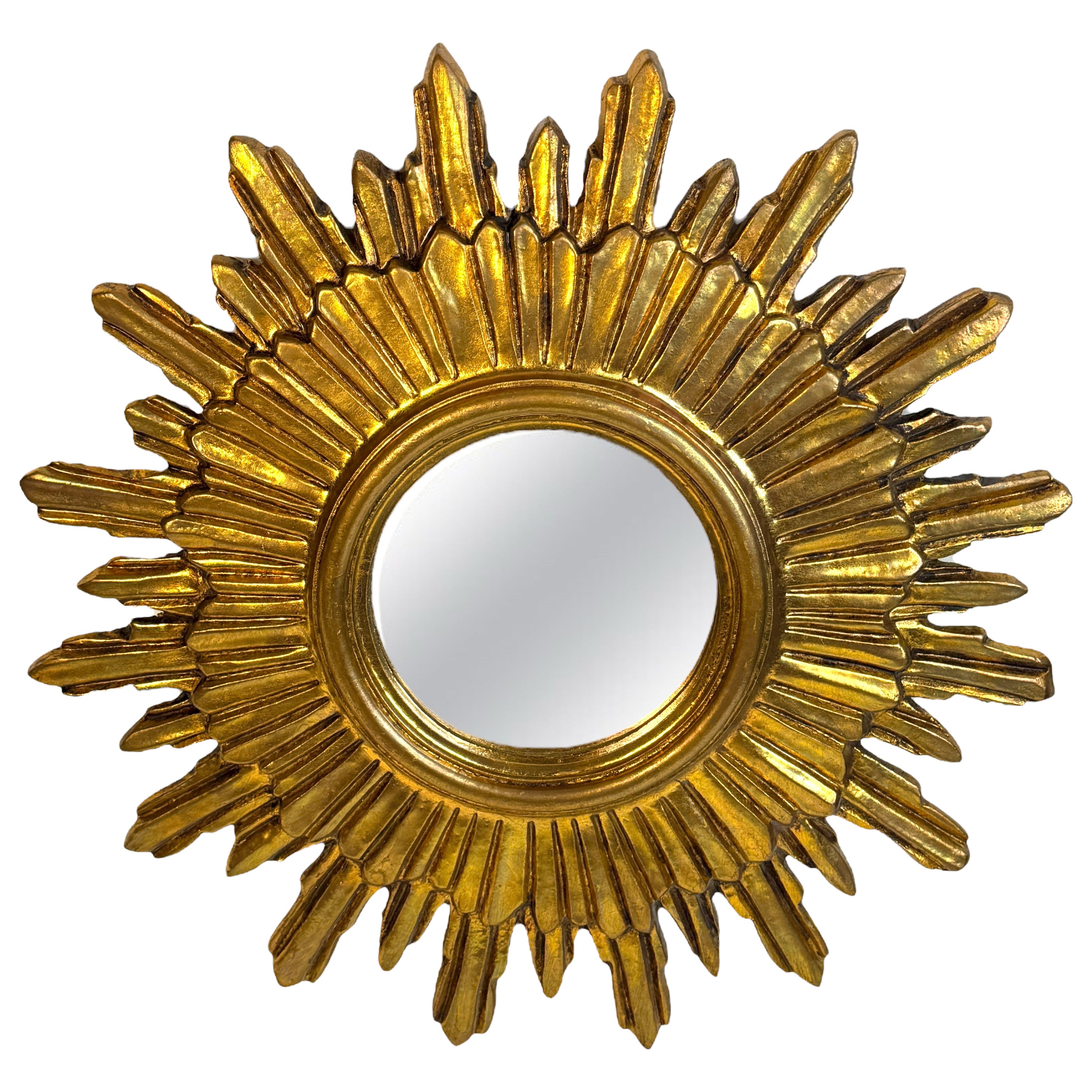 Exceptional Starburst Sunburst Gilded Wood Mirror, Germany circa 1950s