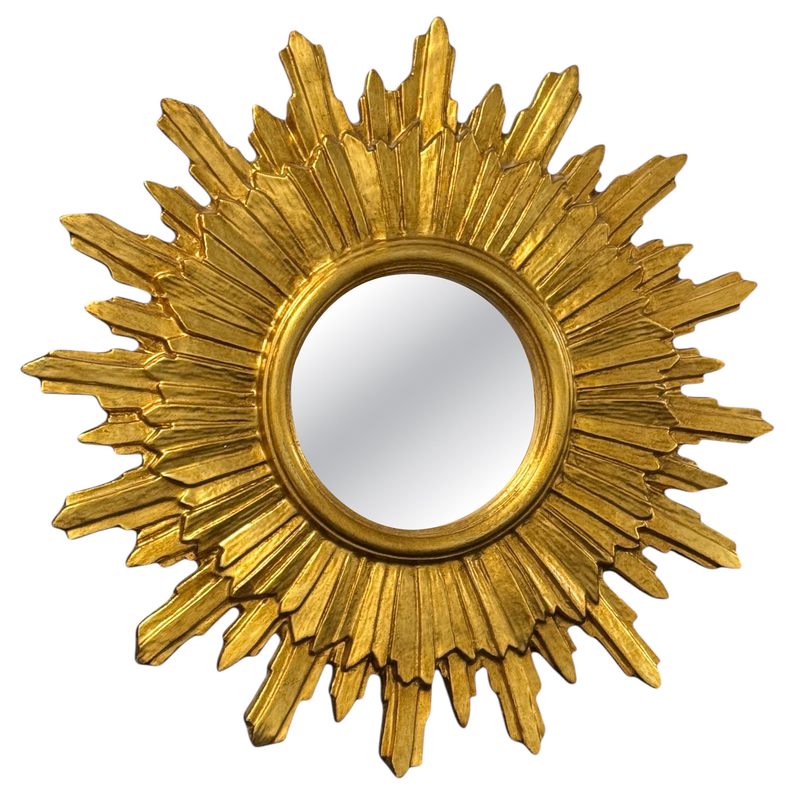 Exceptional Starburst Sunburst Gilded Wood Mirror, Germany circa 1950s