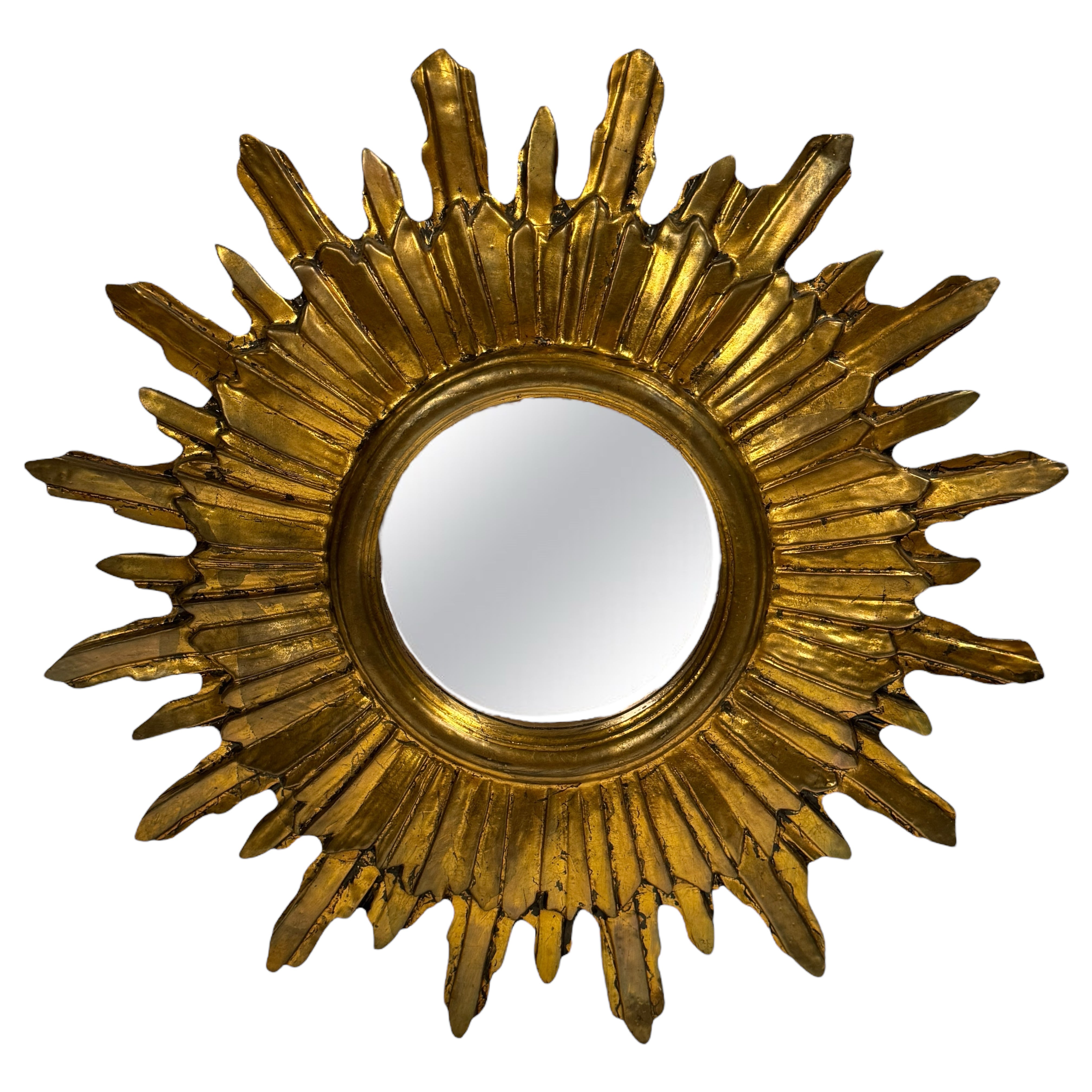 Außergewöhnlicher Starburst Sunburst Vergoldeter Holzspiegel, Deutschland ca. 1950er Jahre