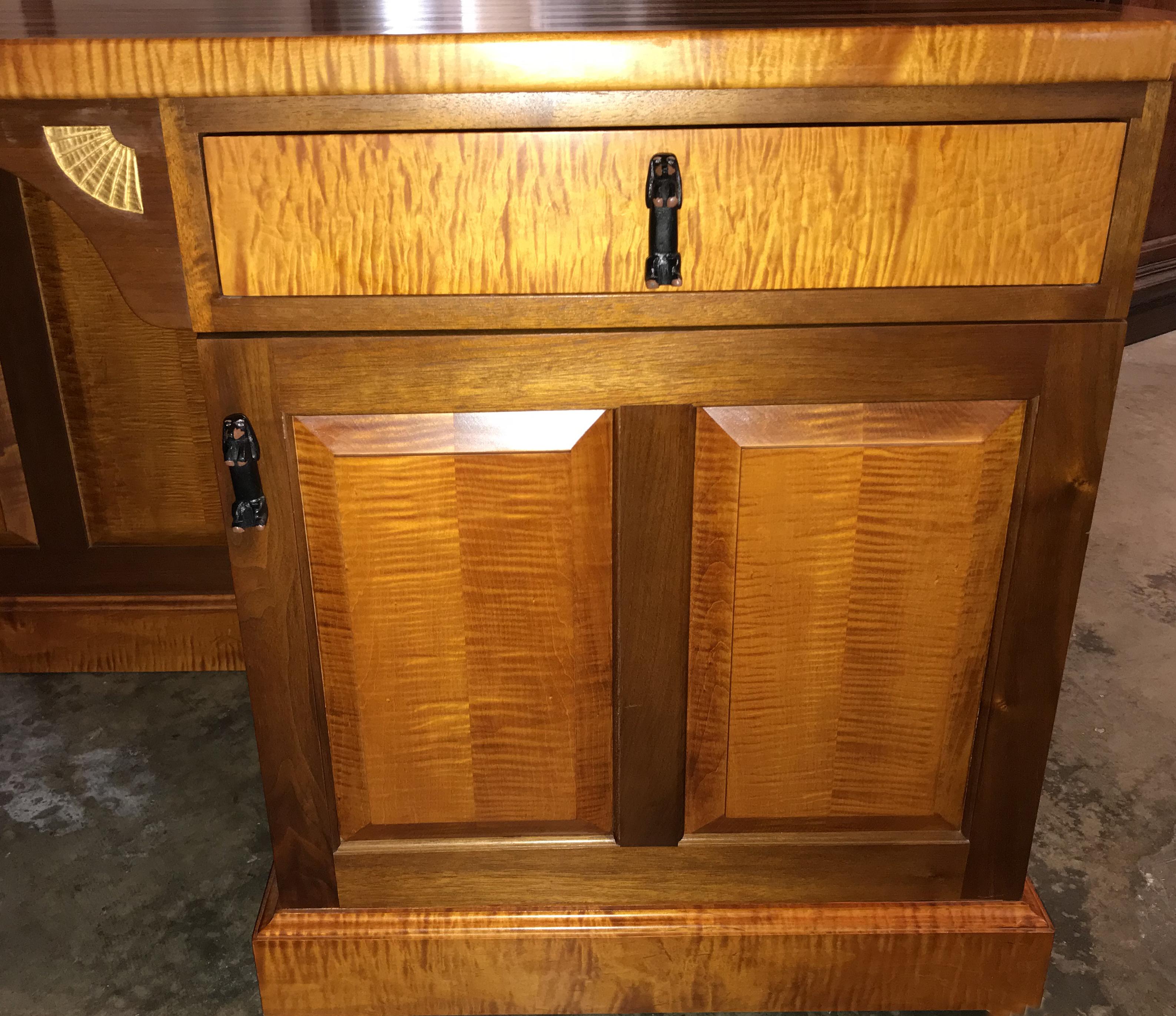 Exceptional Stephen Huneck Custom Tiger Maple and Walnut Desk with Dog Motif In Good Condition In Milford, NH