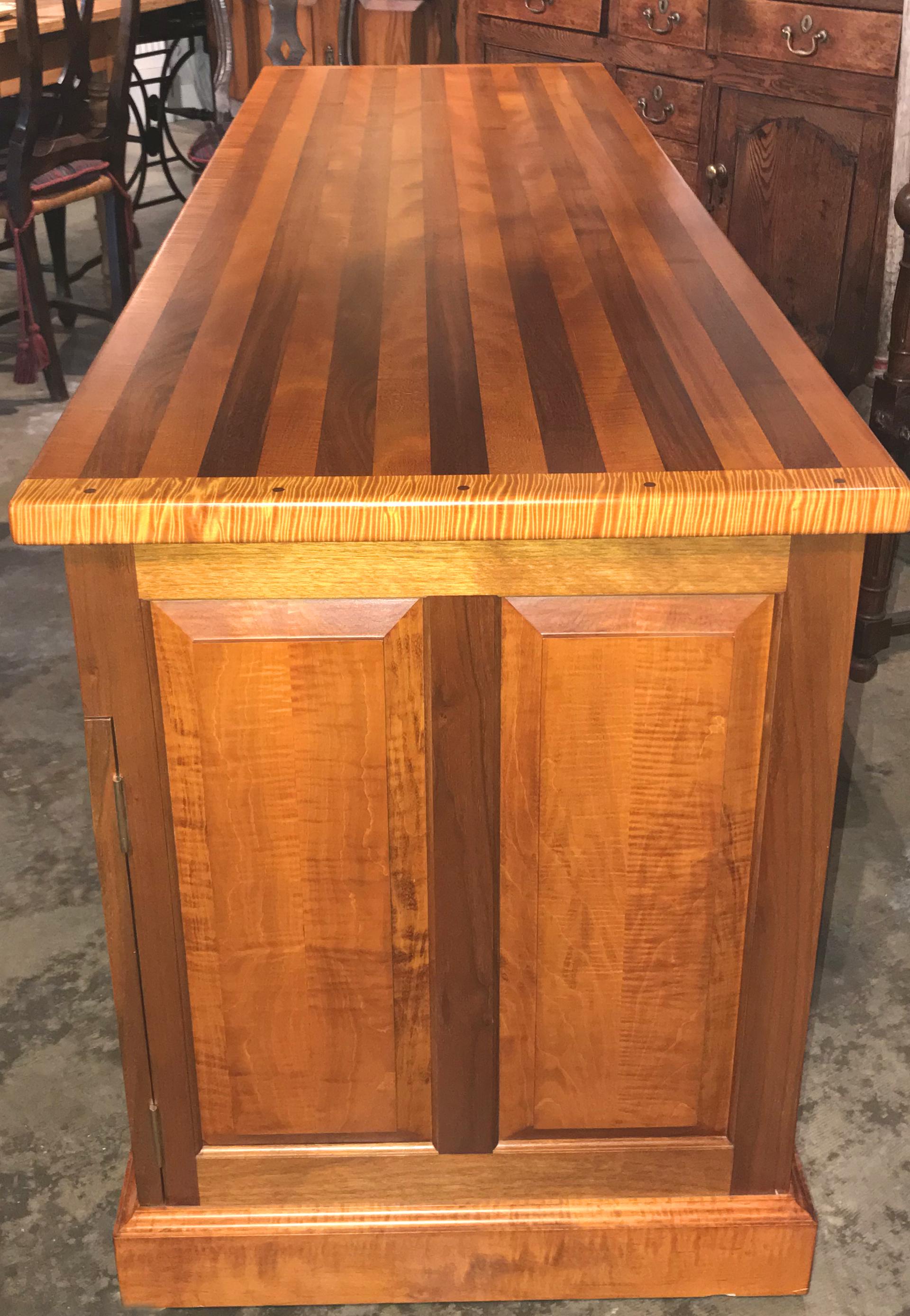 20th Century Exceptional Stephen Huneck Custom Tiger Maple and Walnut Desk with Dog Motif