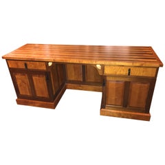 Exceptional Stephen Huneck Custom Tiger Maple and Walnut Desk with Dog Motif