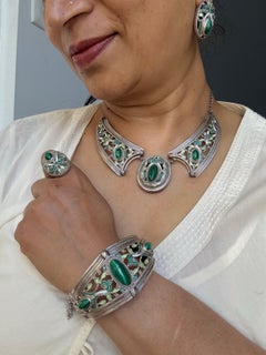 Exceptional Sterling Silver Enamel Malachite Necklace, Bracelet earrings & Ring