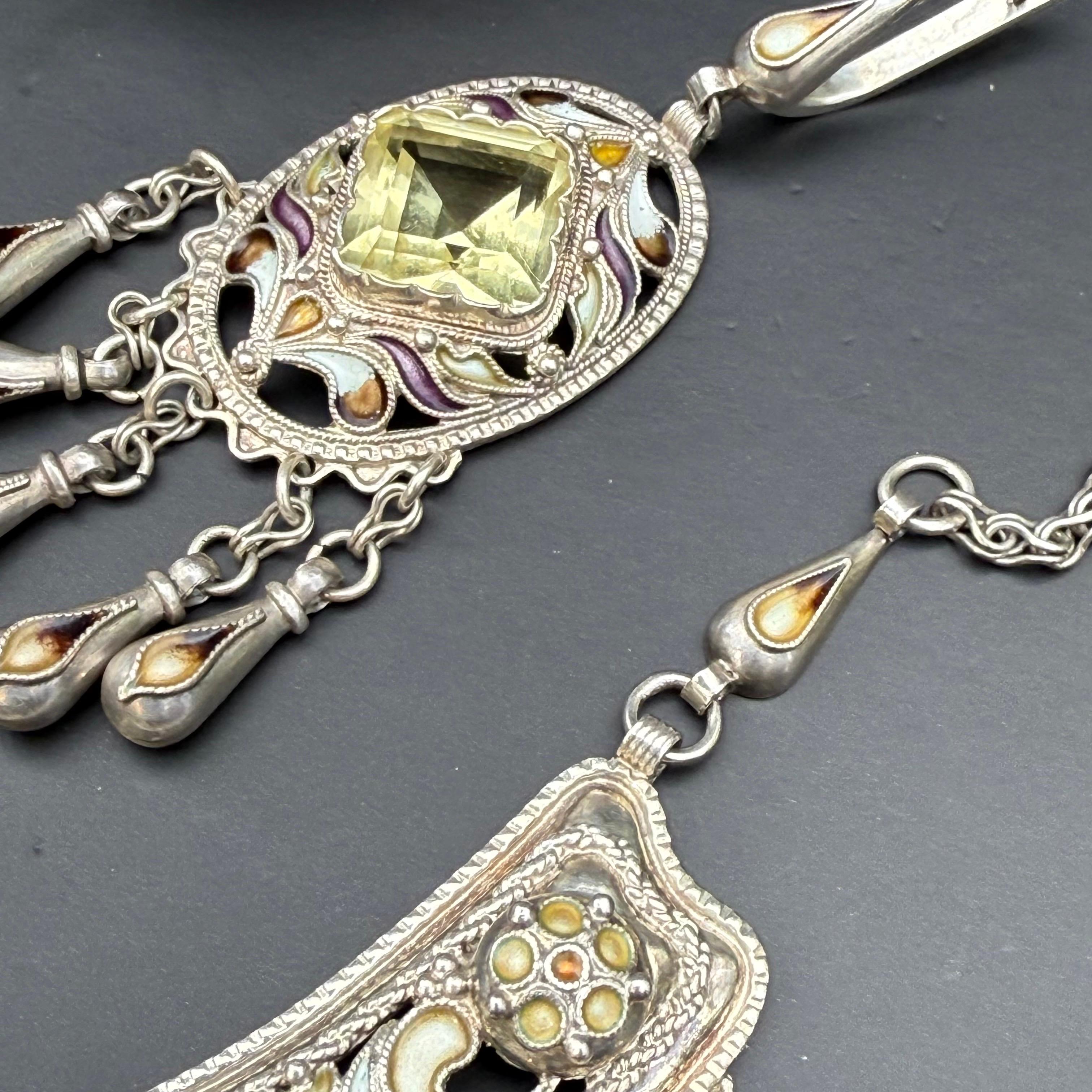 Exceptional Sterling Silver Enamel  Necklace, Bracelet earrings & Ring For Sale 7