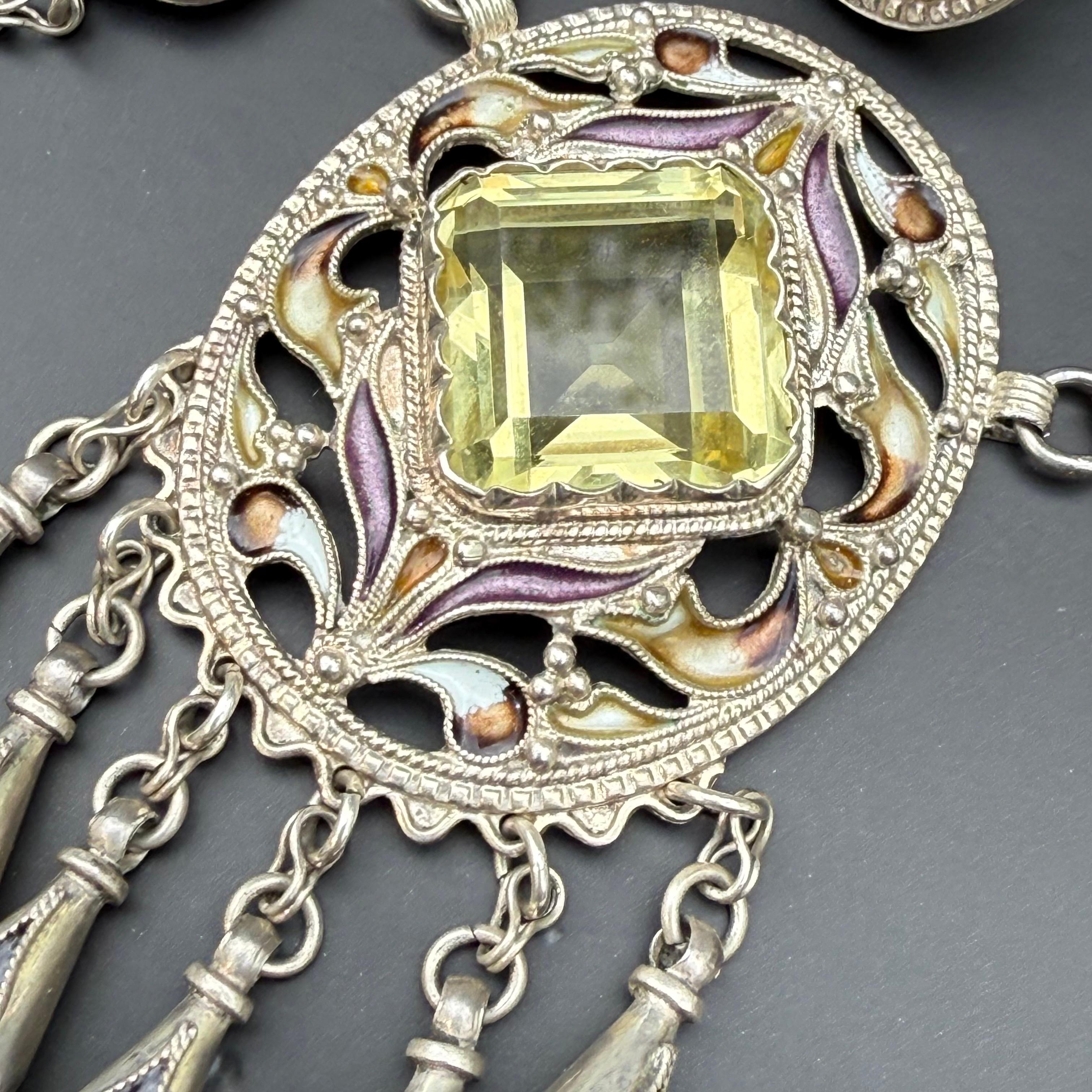 Exceptional Sterling Silver Enamel  Necklace, Bracelet earrings & Ring For Sale 9